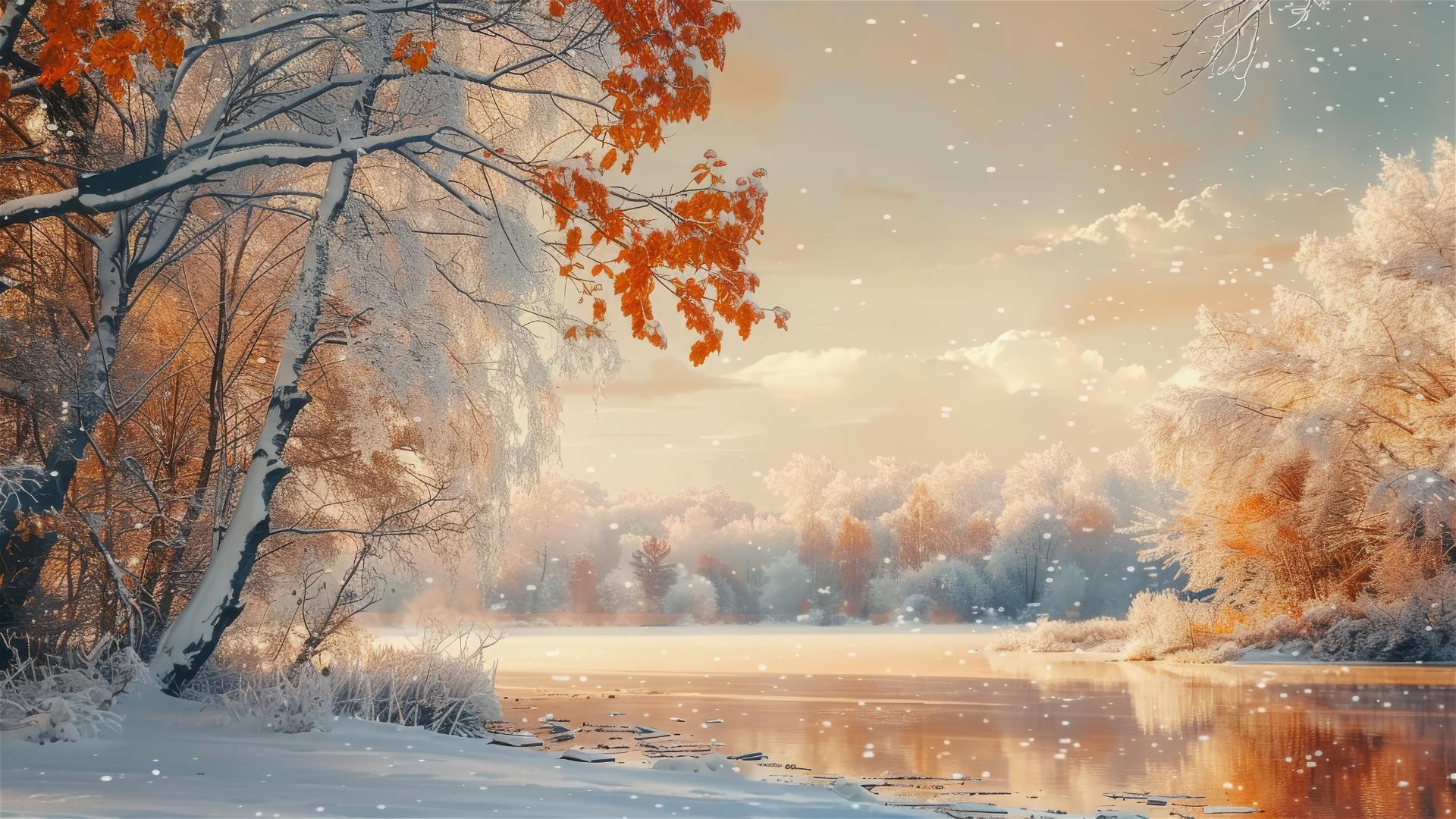 DIY lake landscape with realistic birds in snowy scene
