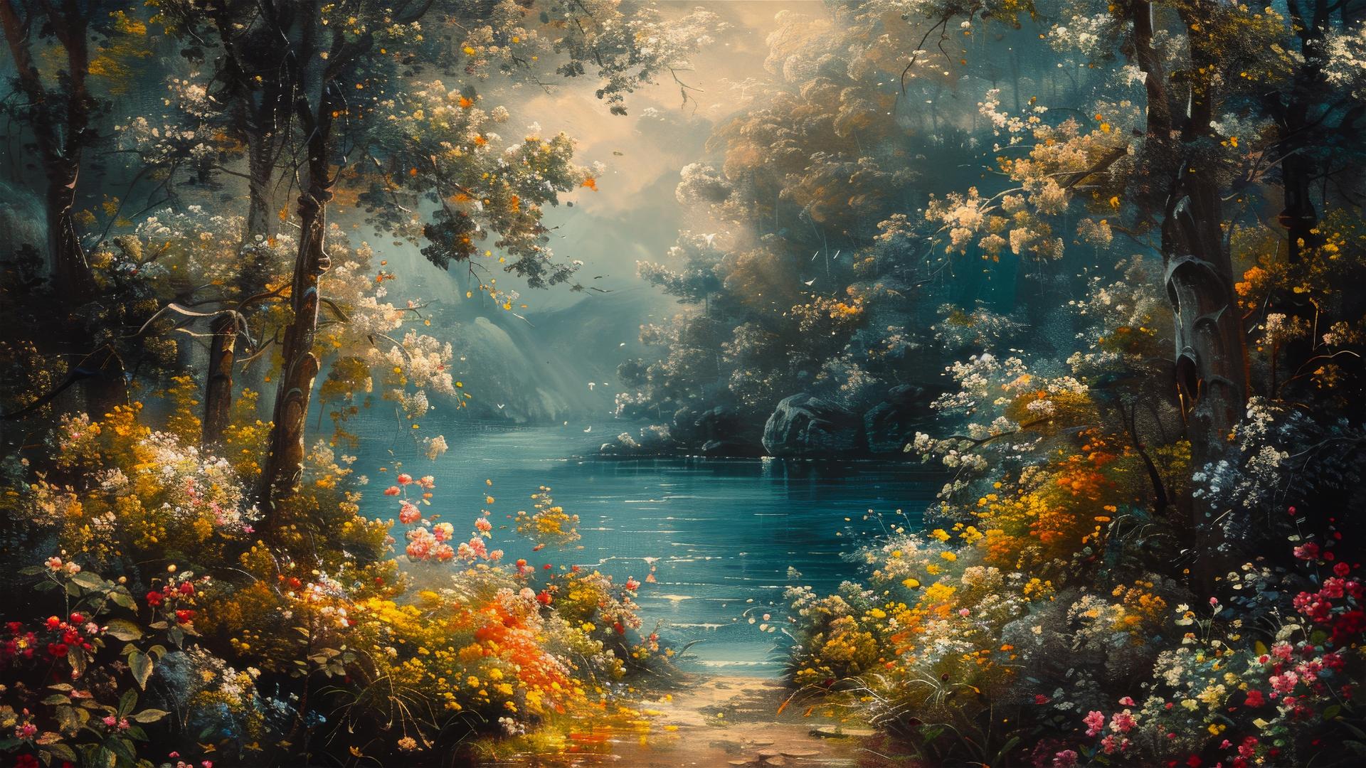 Vintage nature painting with visible brushstrokes