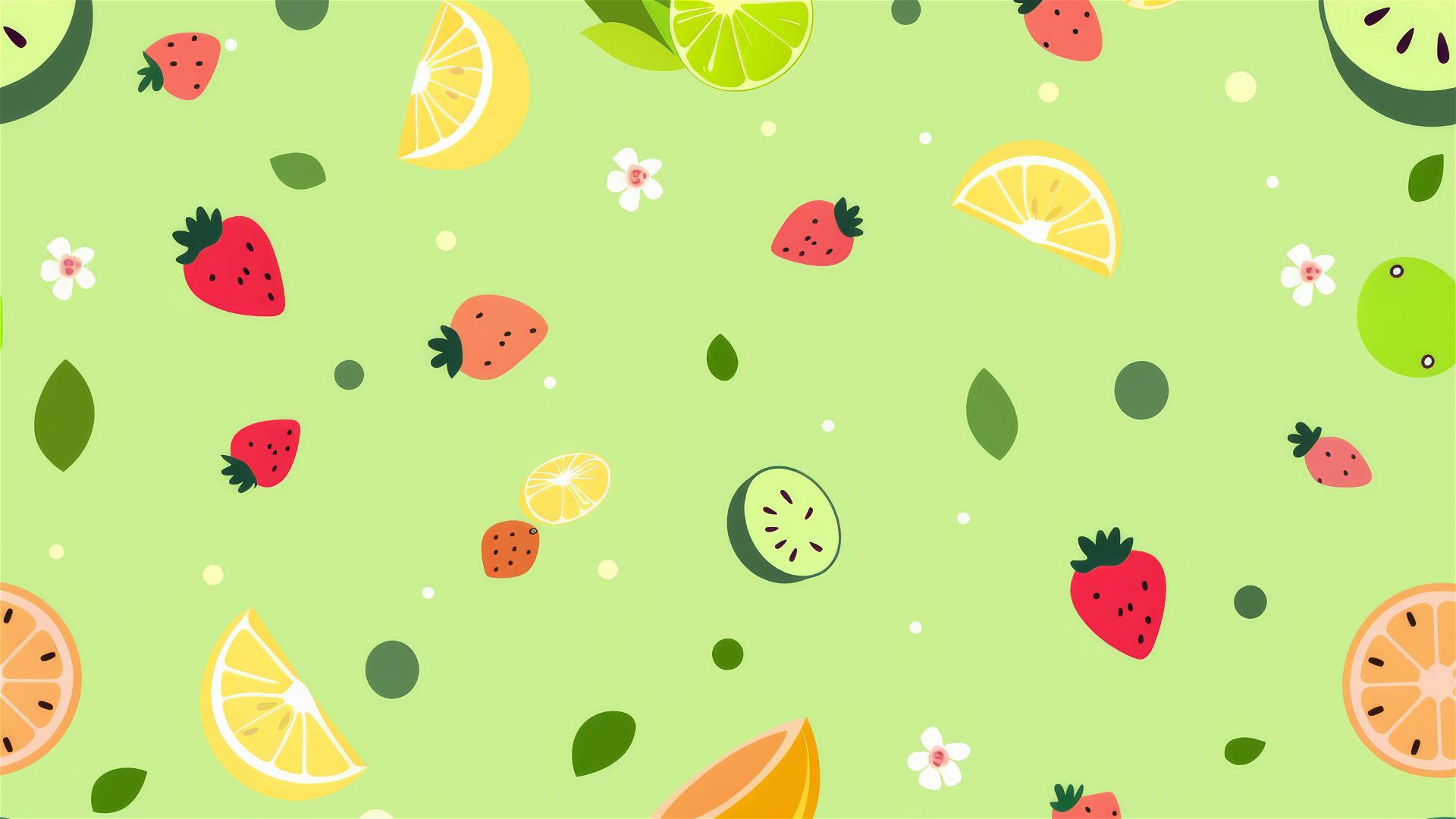 cute small icons on a vivid light green background with summer theme