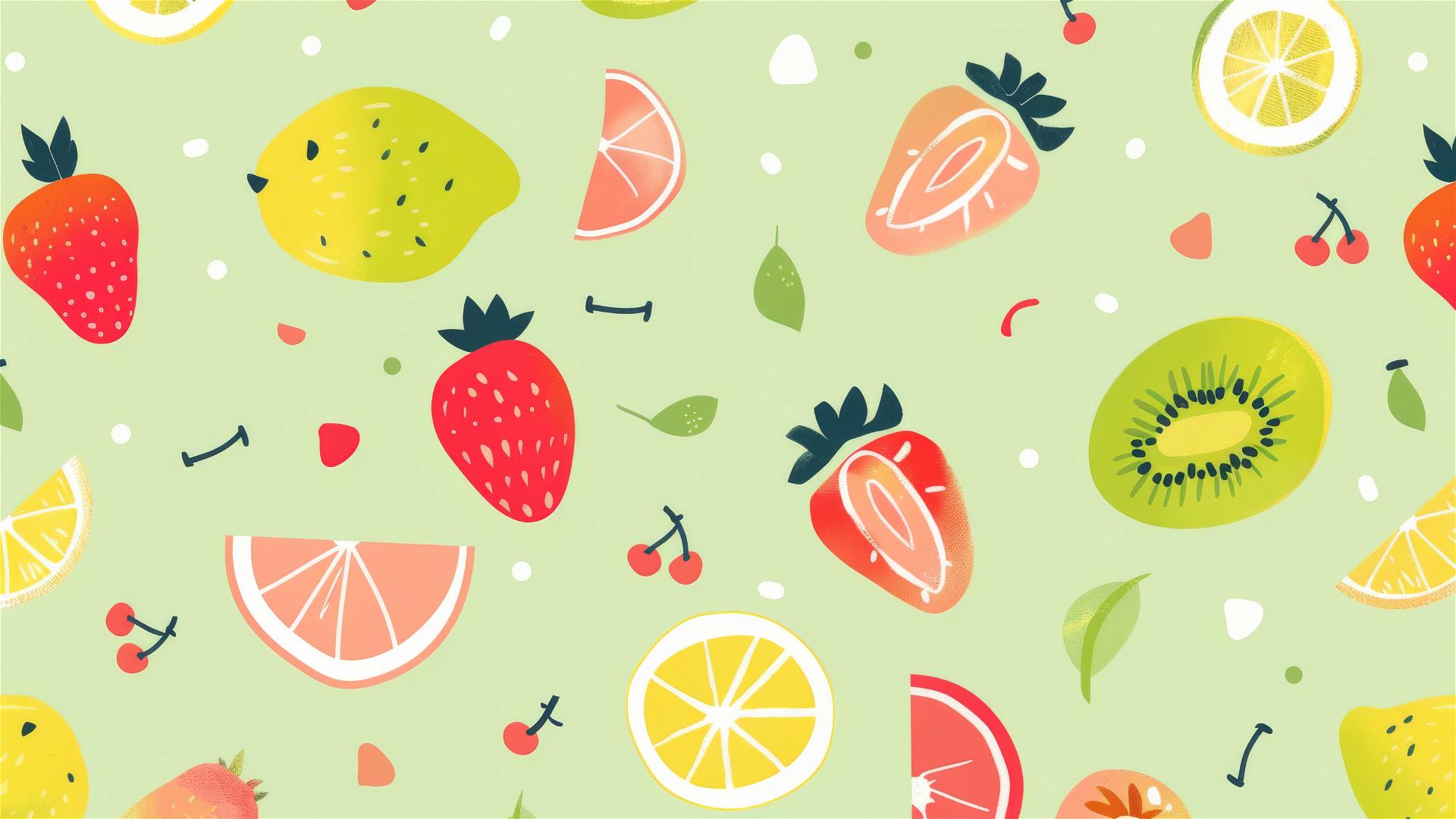 Cute small icons on a vivid light green summer background