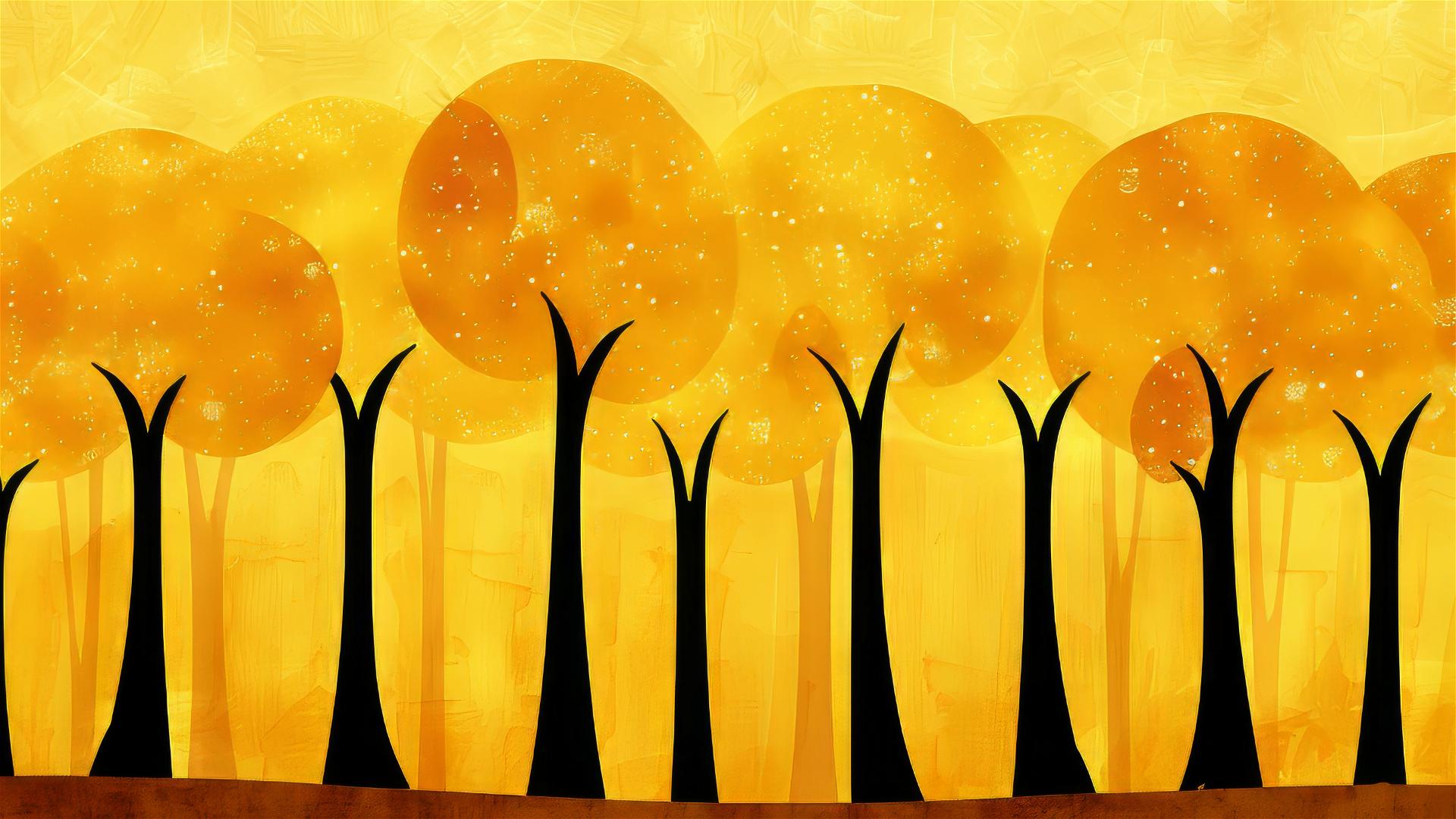 Autumn forest with hidden creatures under a star-filled sky