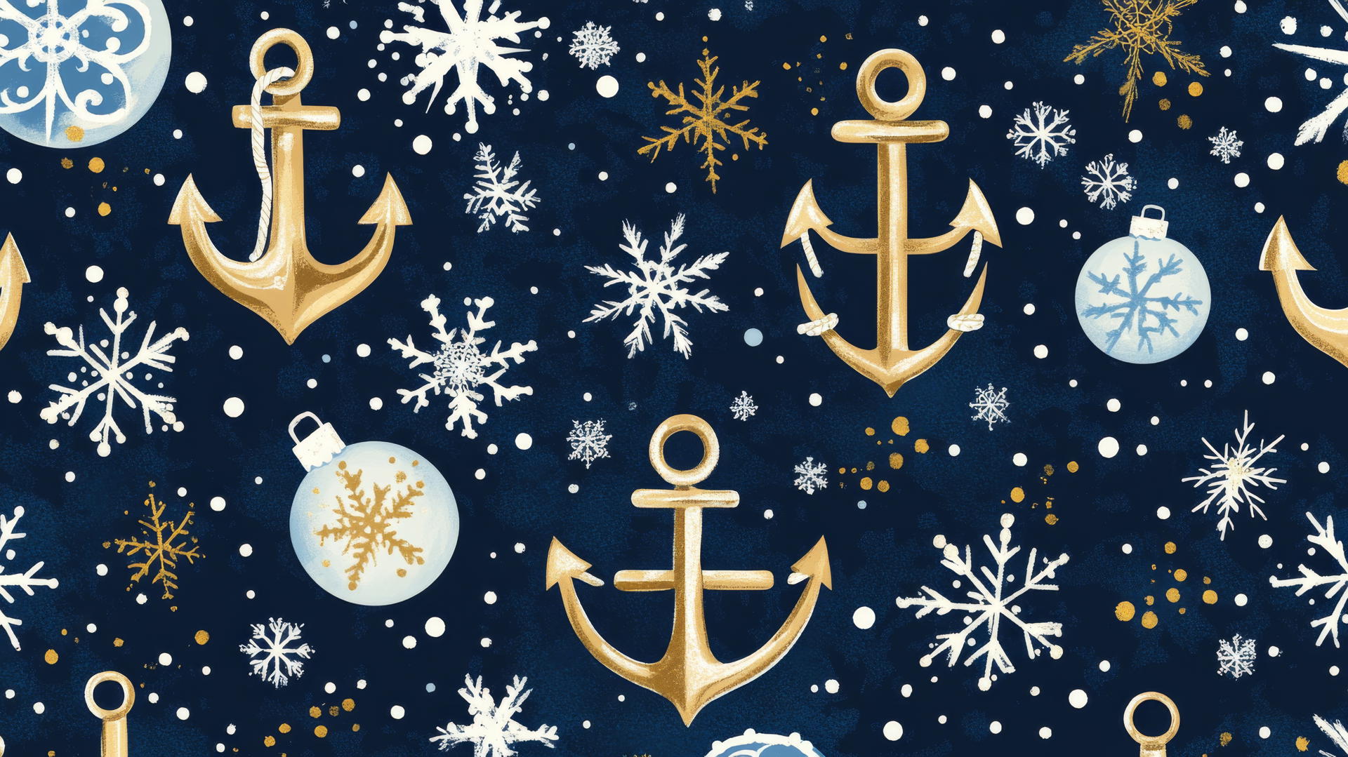 Christmas wallpaper preppy with anchors and snowflakes in navy blue, white, and gold