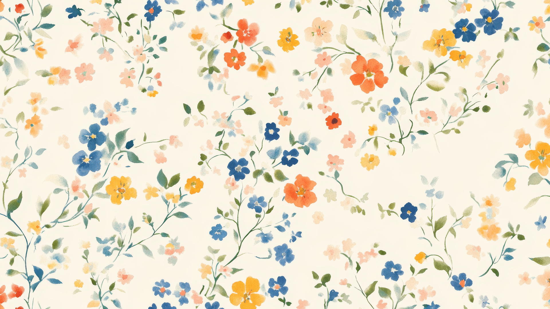 preppy wallpaper with small colorful flowers in pastel colors on cream background