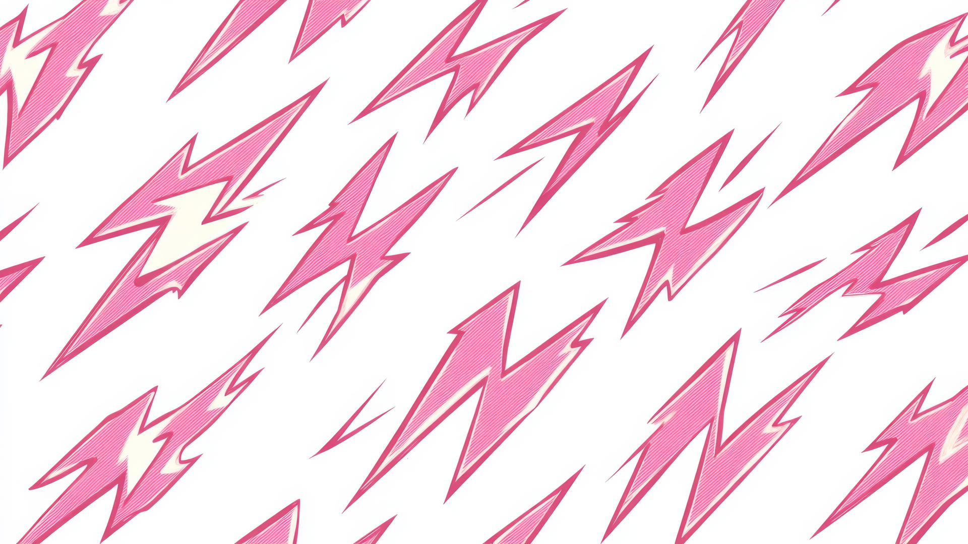 Preppy wallpaper with pink lightning bolts and bold outlines on white background