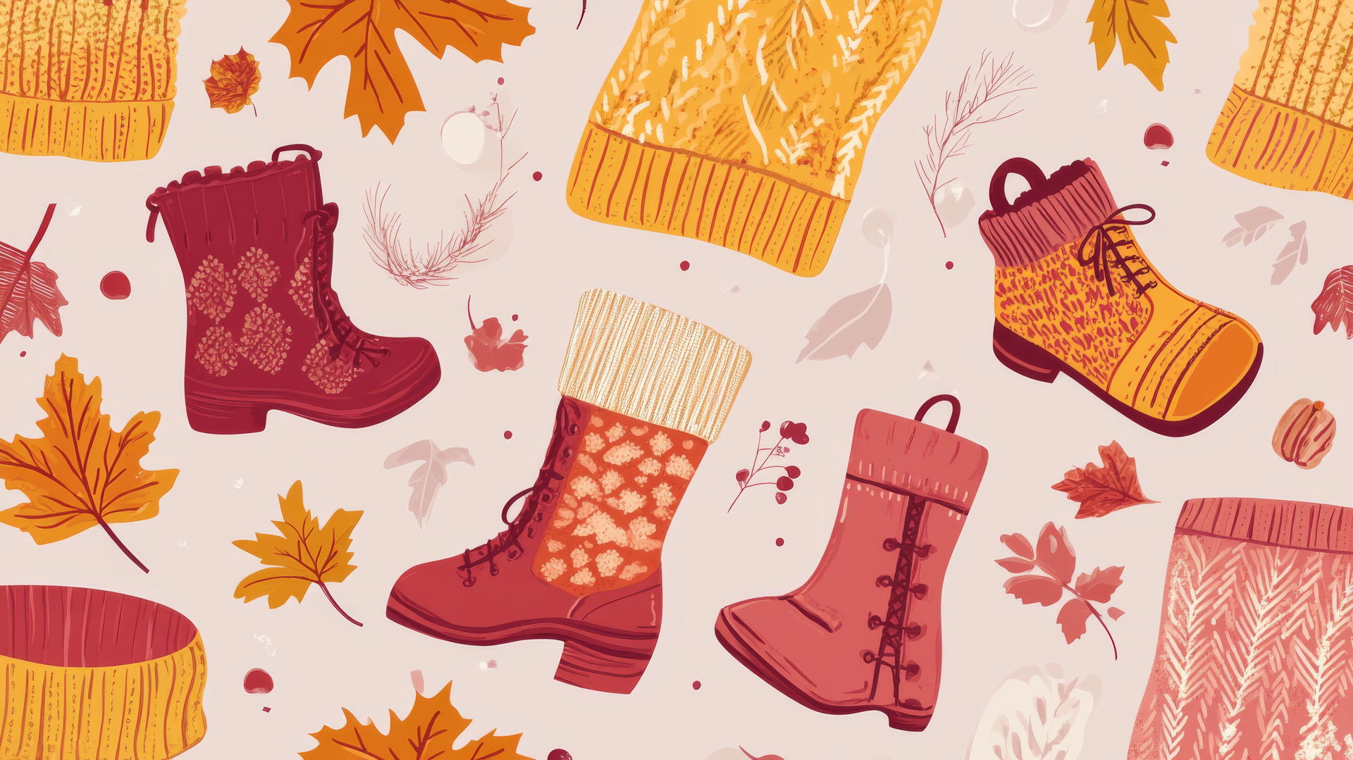 Preppy autumn wallpaper with cozy sweaters and boots