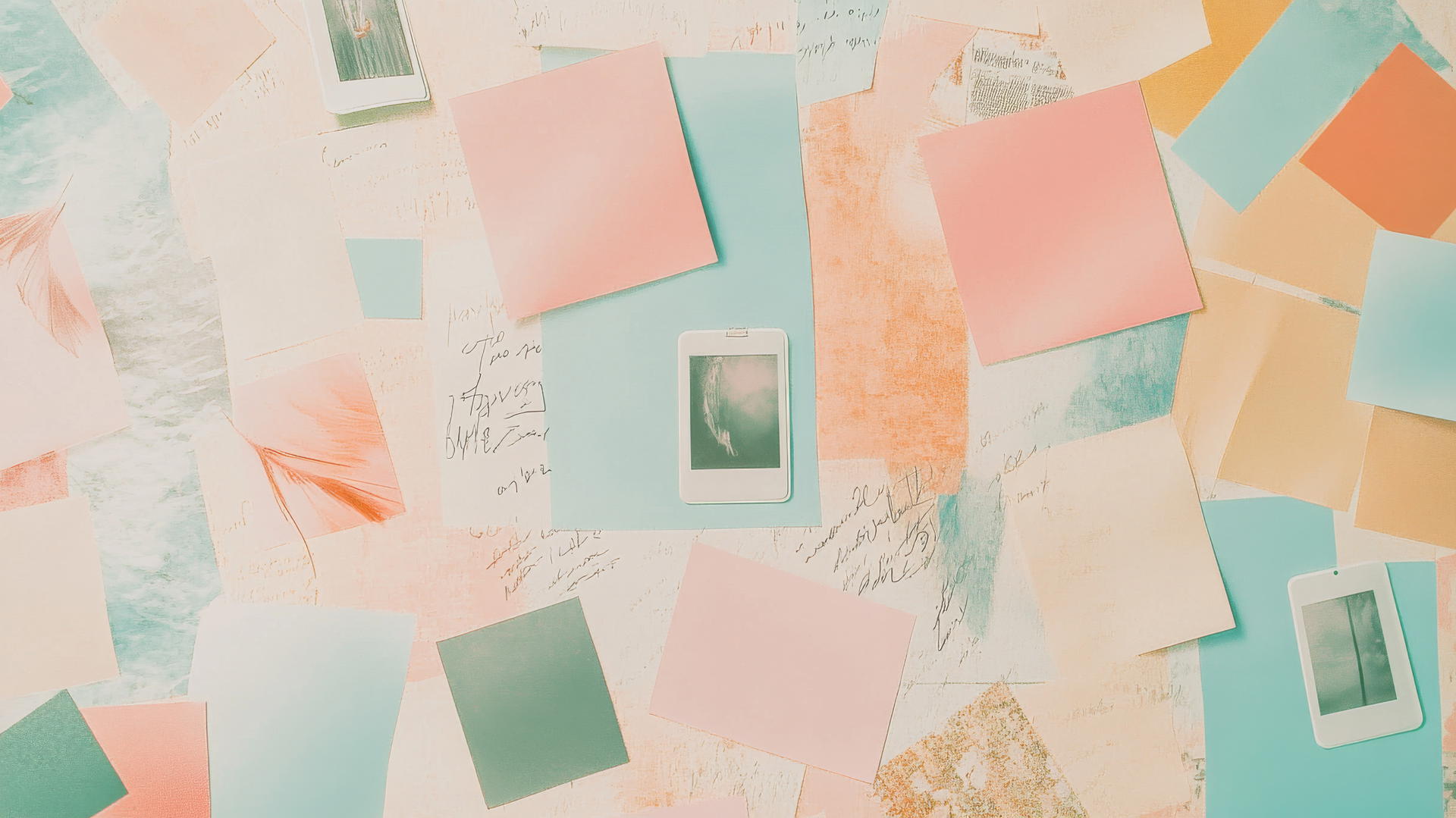 cute wallpapers aesthetic with polaroid photos, sticky notes, doodles, and quotes