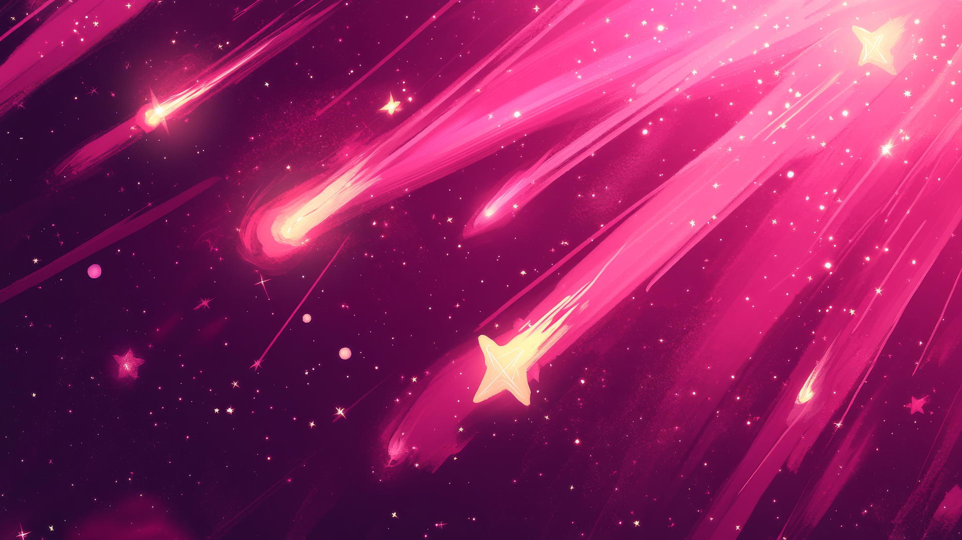 cute hot pink wallpaper with cartoon stars and swirling comets