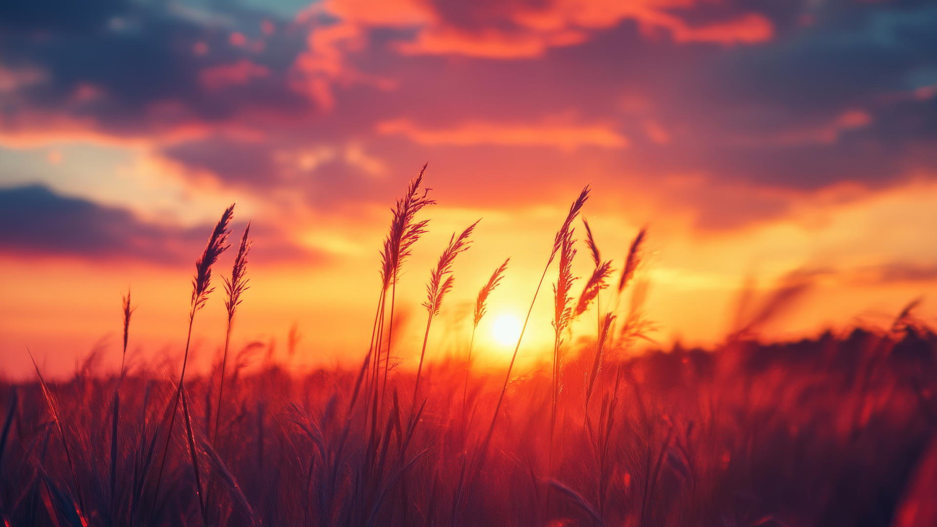 beautiful nature wallpaper 4k with sunset over a peaceful meadow, tall grasses swaying