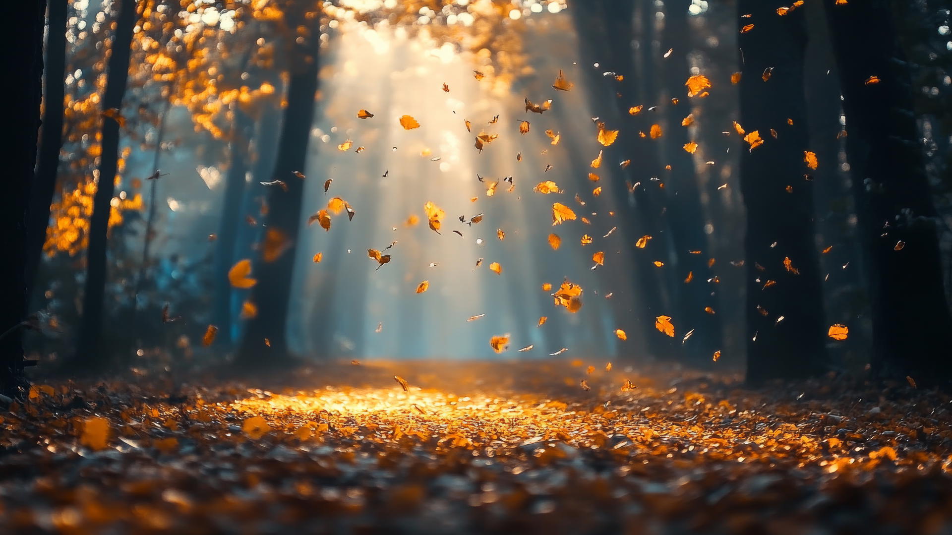 beautiful nature wallpaper 4k with golden leaves and sunlight in a dense autumn forest