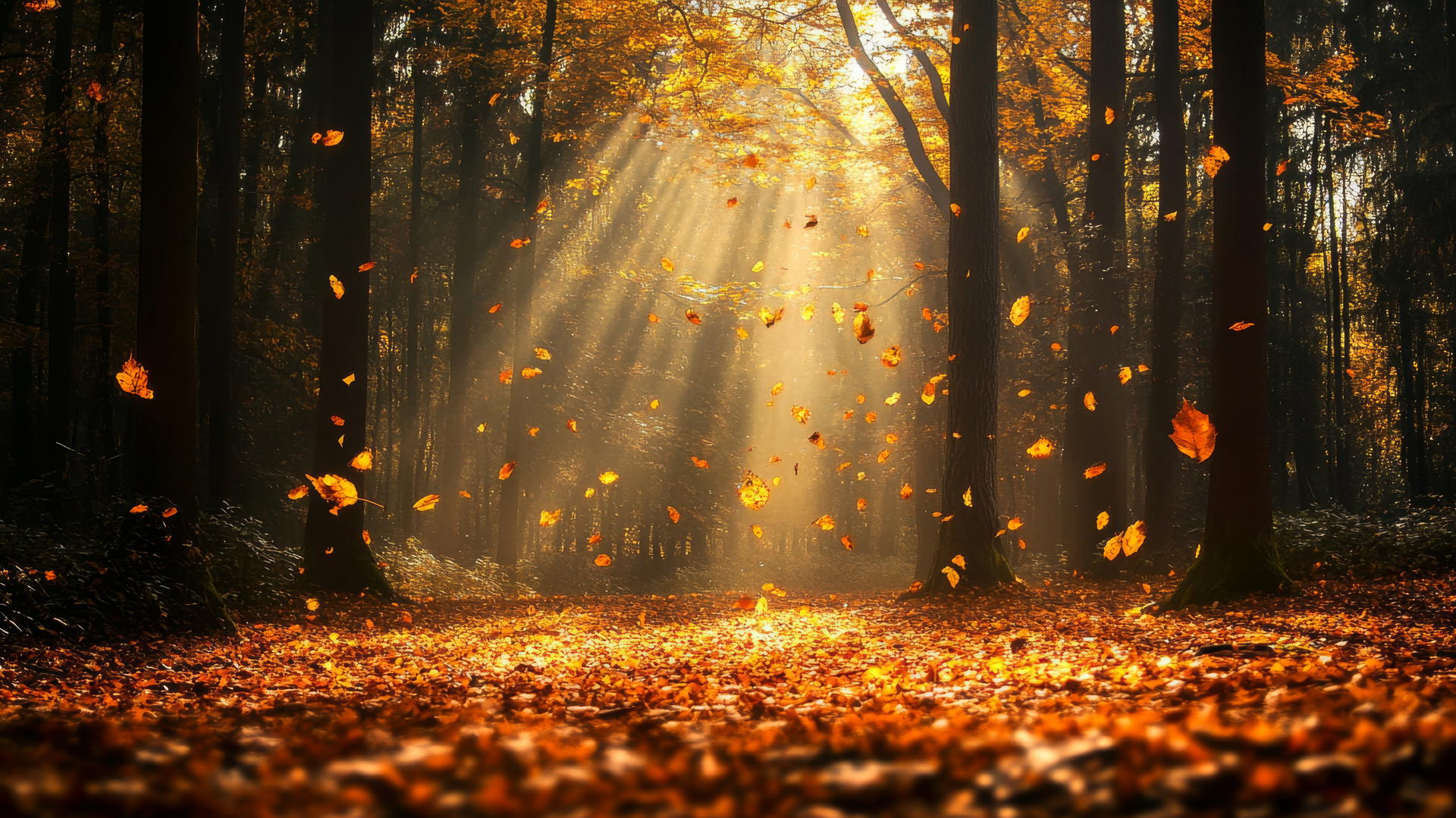Beautiful nature wallpaper 4K of a dense forest in autumn