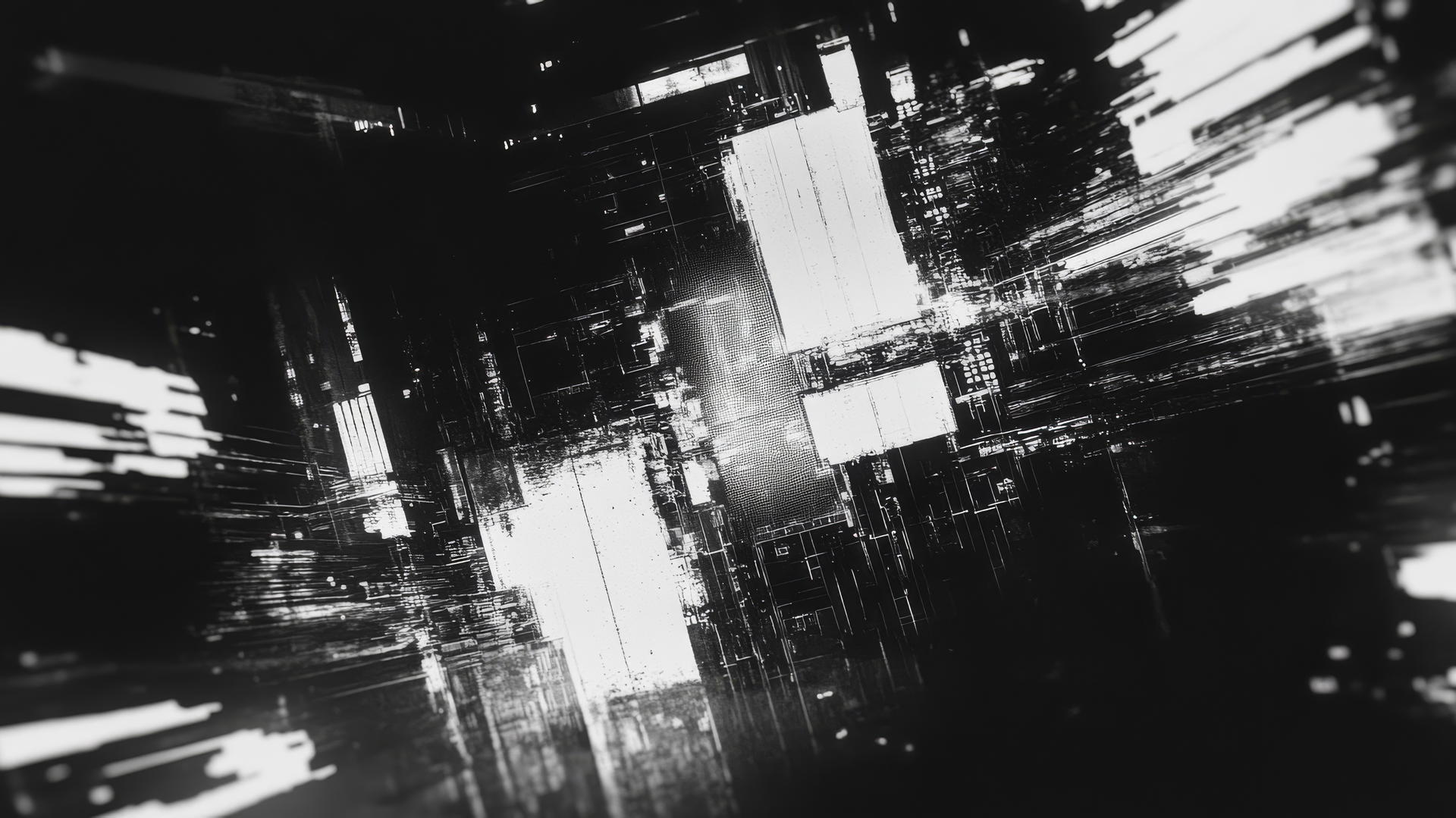 Y2K aesthetic wallpaper with black and white glitch effects