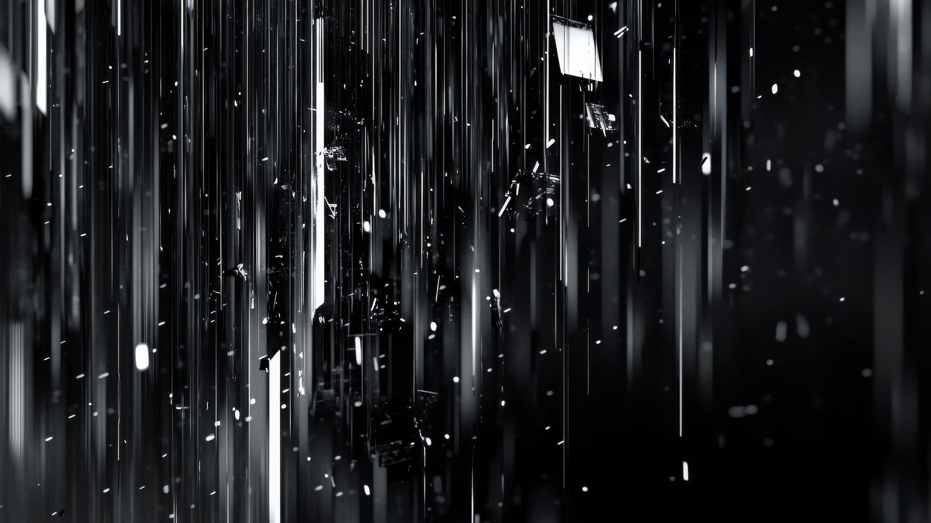 Y2K wallpaper black with silver abstract digital shapes and glitch effects