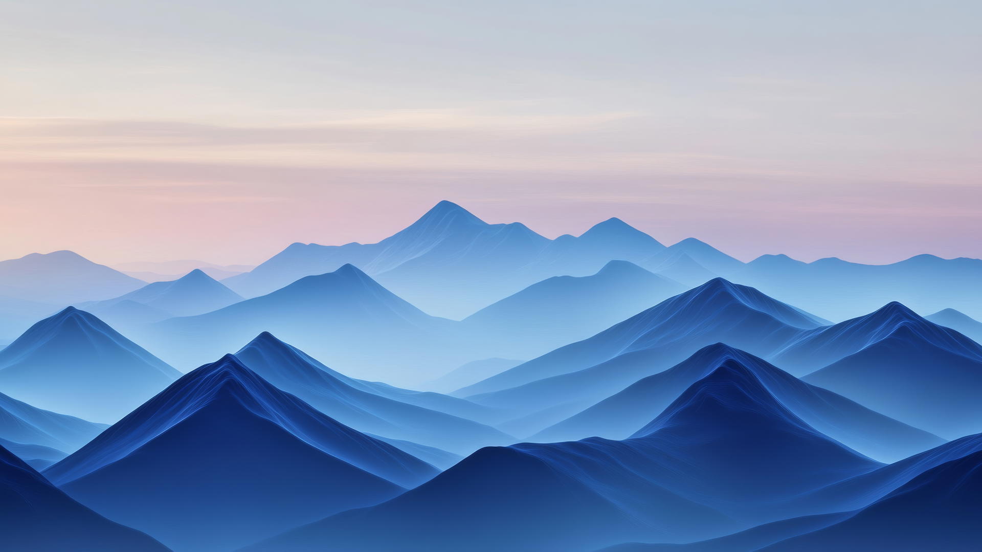 Abstract mountain peaks in shades of blue, gradient sky, blue aesthetic wallpaper