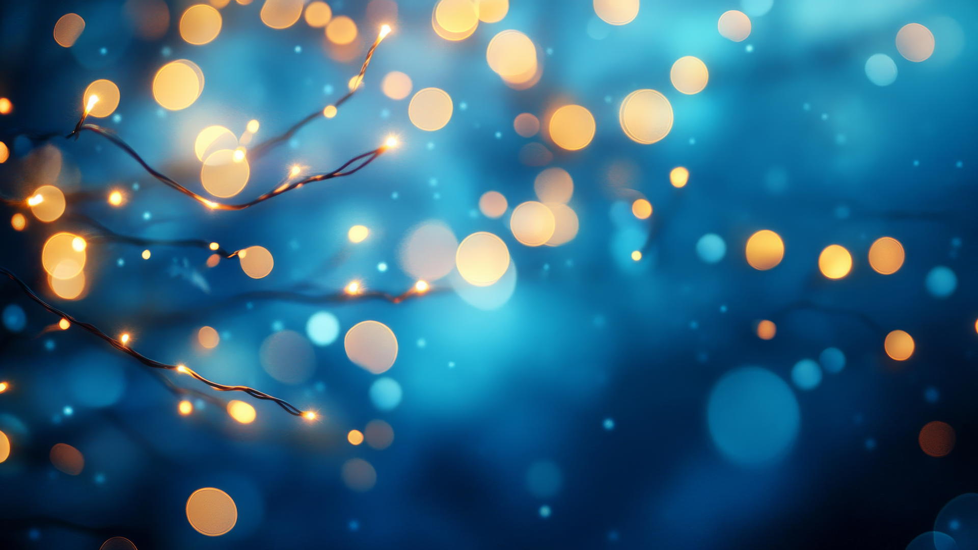 blue wallpaper aesthetic with whimsical fairy lights in soft blue tones against a darker blue background