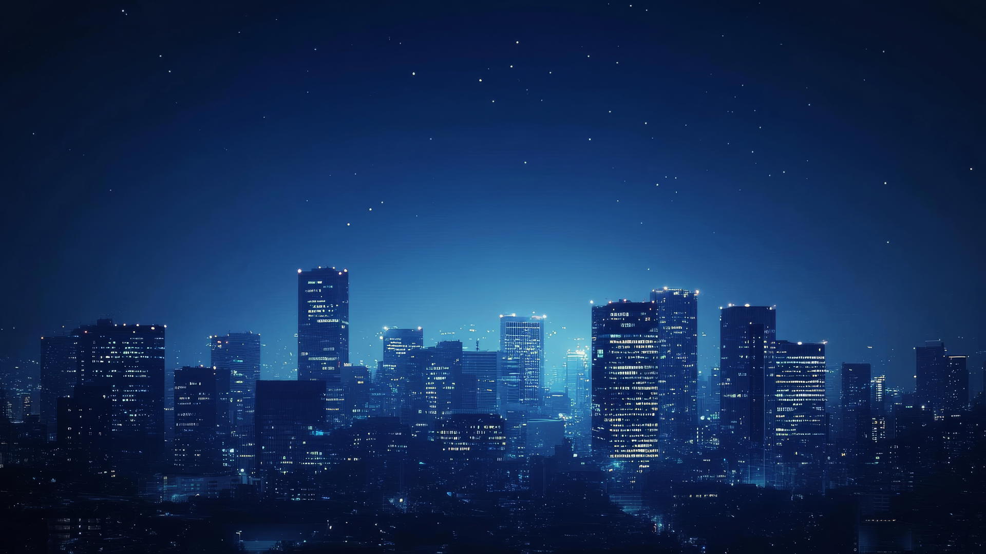 navy blue wallpaper featuring a city skyline silhouette at twilight