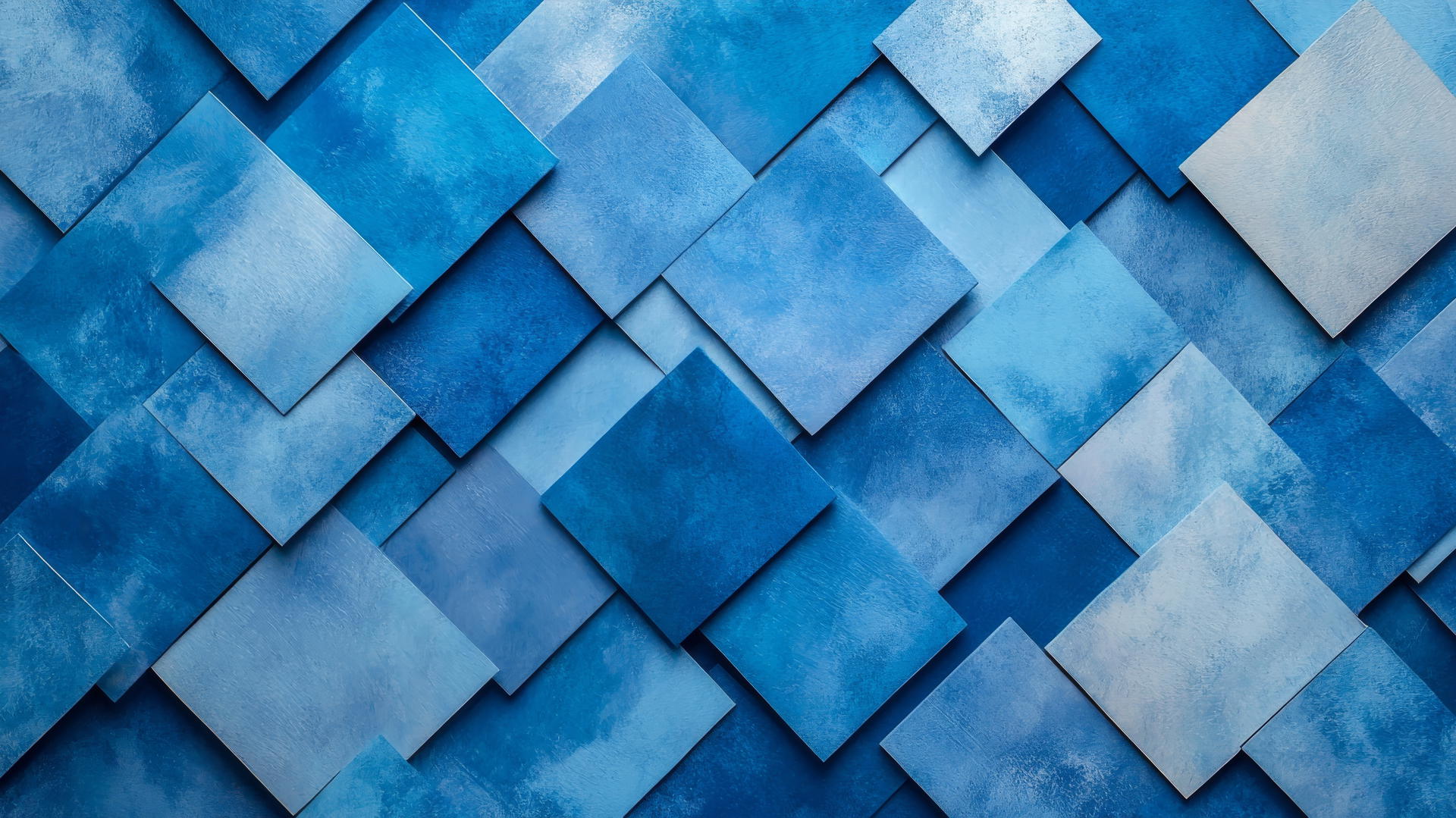 Abstract color blocks in various shades of blue, harmonious and dynamic pattern, wallpaper blue.