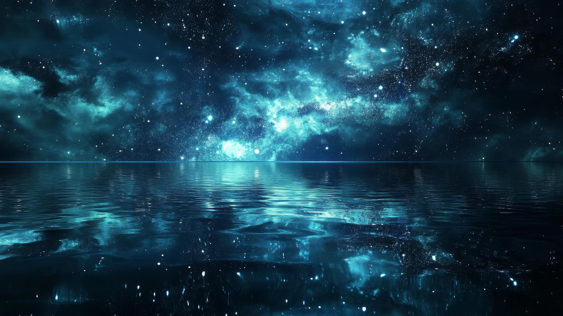 dark blue aesthetic wallpaper with a galaxy reflected in water