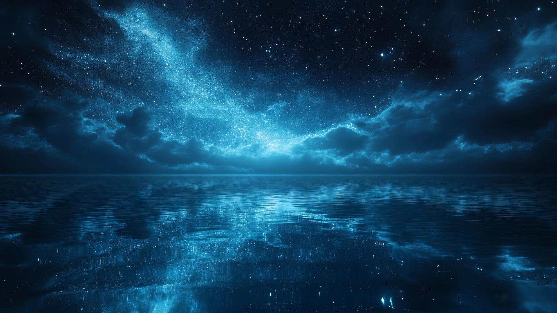 dark blue aesthetic wallpaper with a galaxy reflection in water