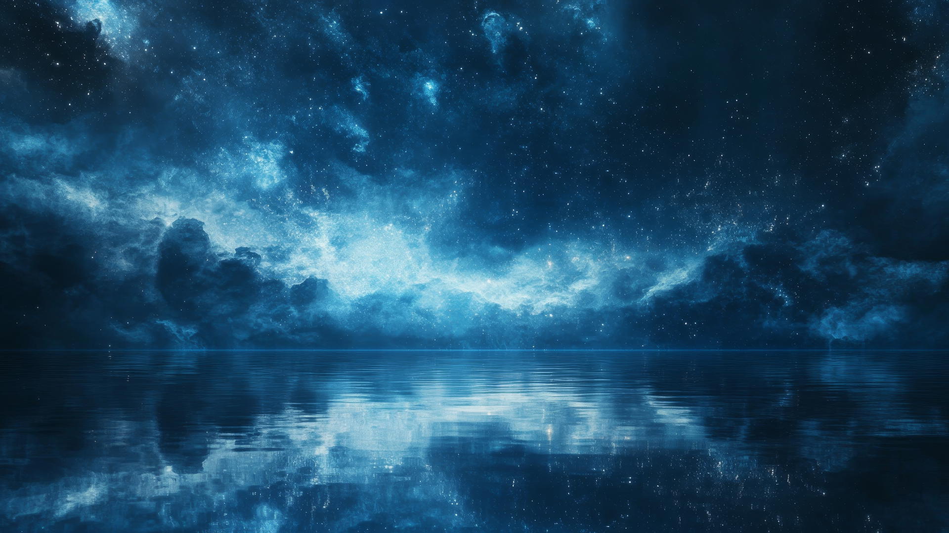 dark blue aesthetic wallpaper with galaxy reflection in water