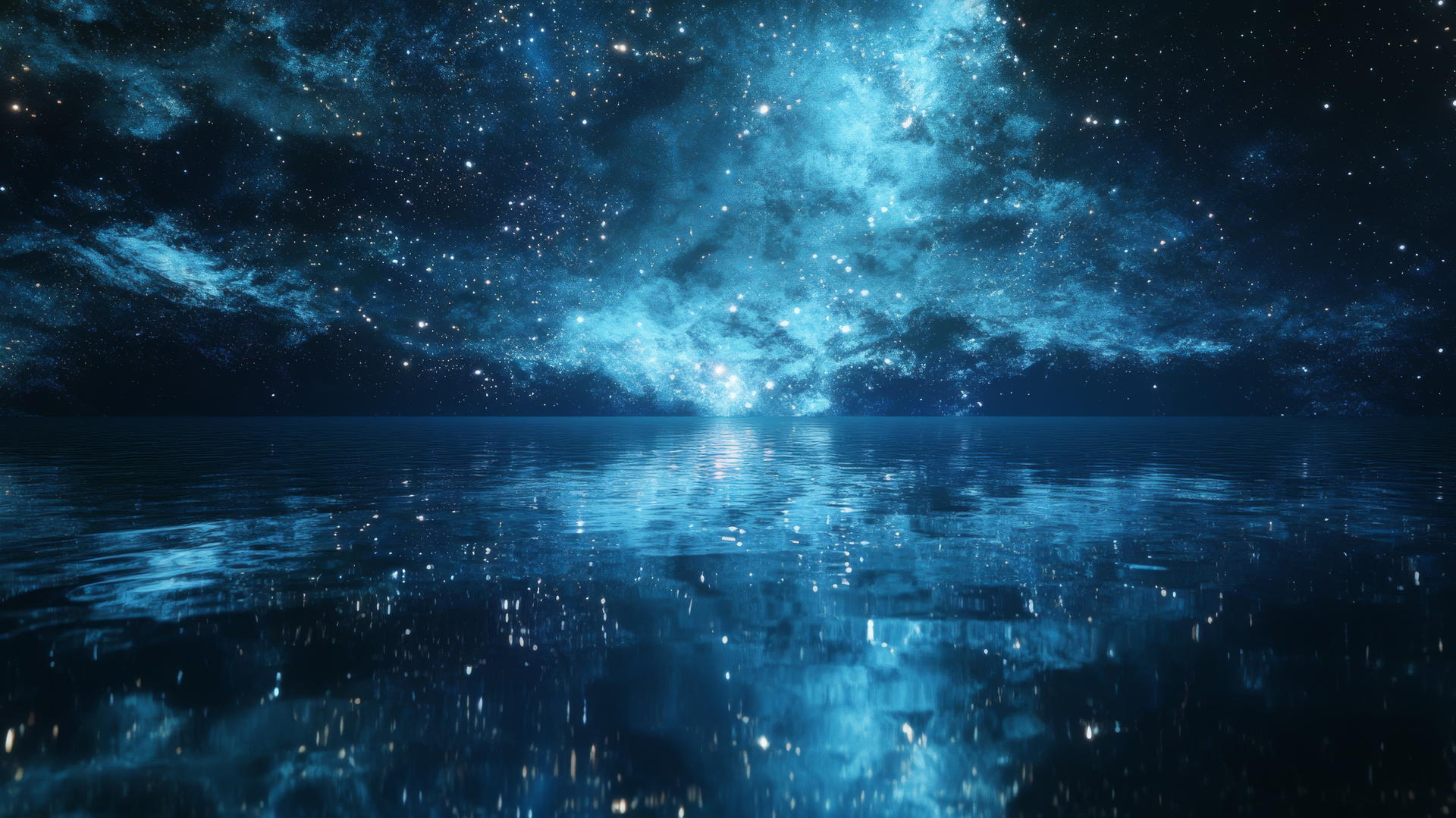 dark blue aesthetic wallpaper with galaxy reflection in water