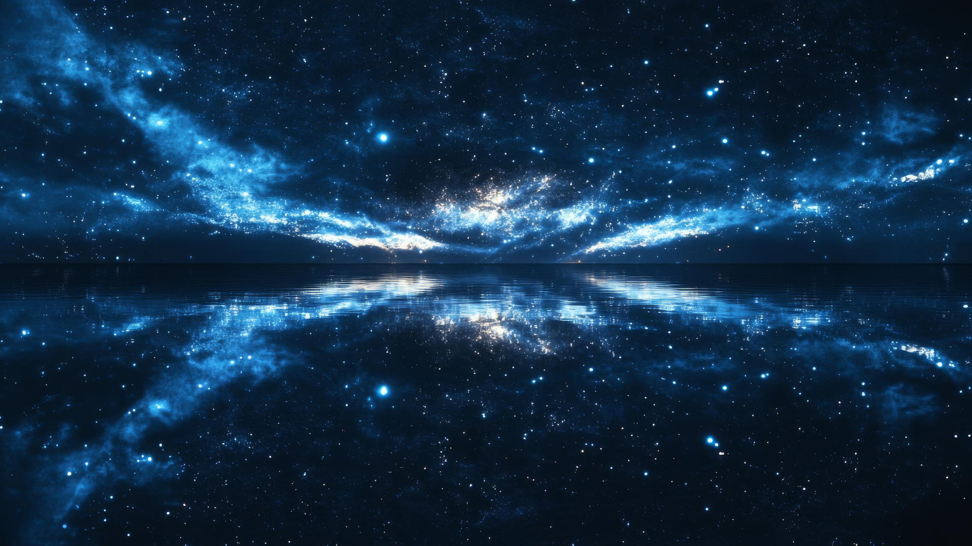 dark blue aesthetic wallpaper with galaxy reflection in water