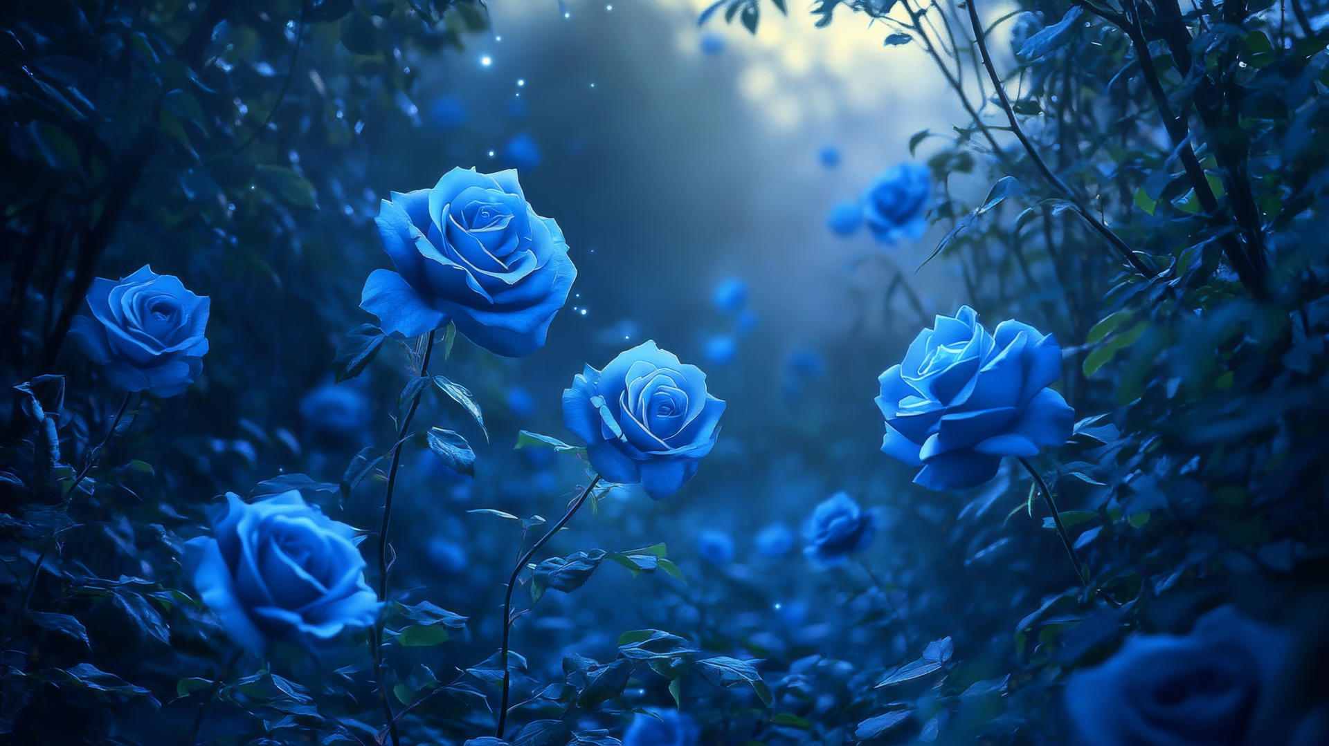 blue flower wallpaper with mystical blue roses glowing at twilight