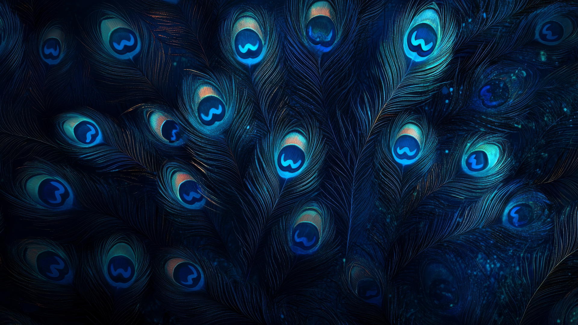 royal blue wallpaper with peacock feathers and iridescent highlights