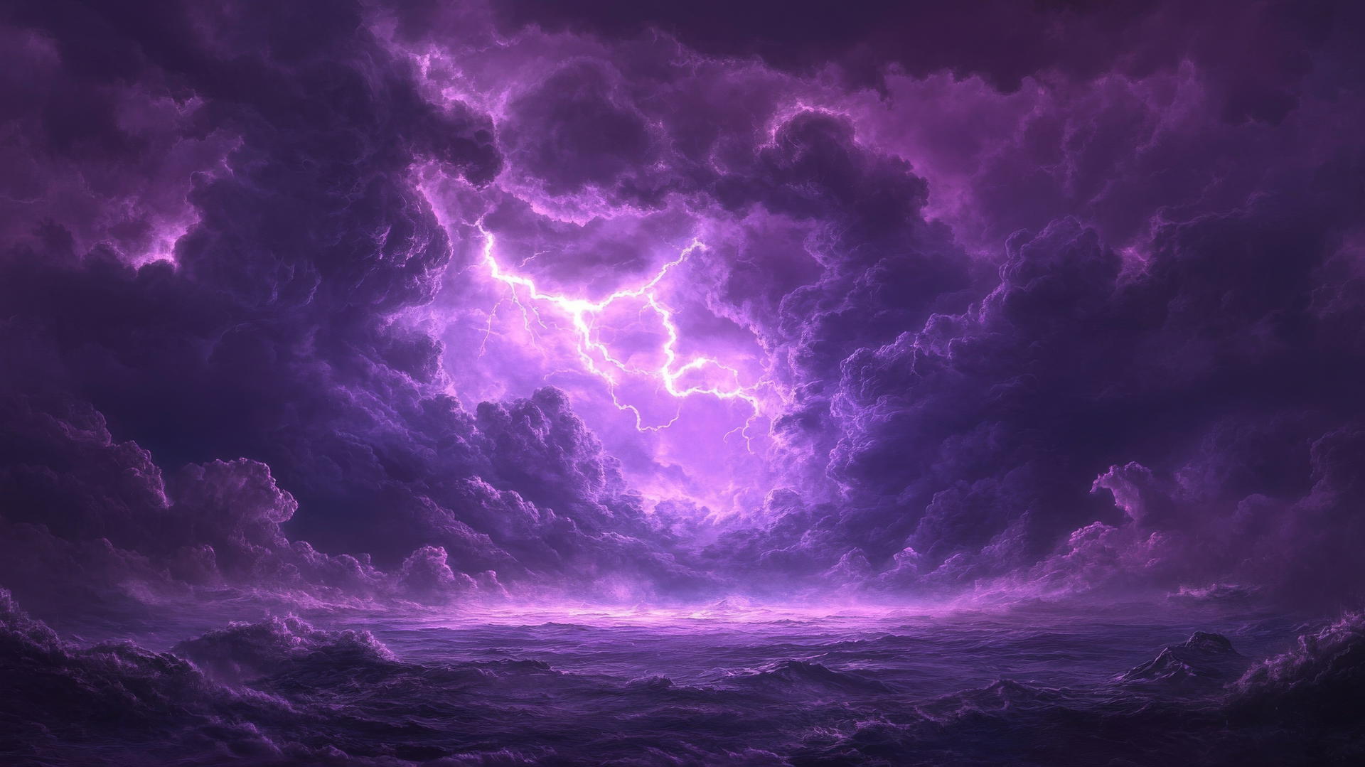 wallpaper purple 4k, dramatic sky with purple storm clouds and distant lightning