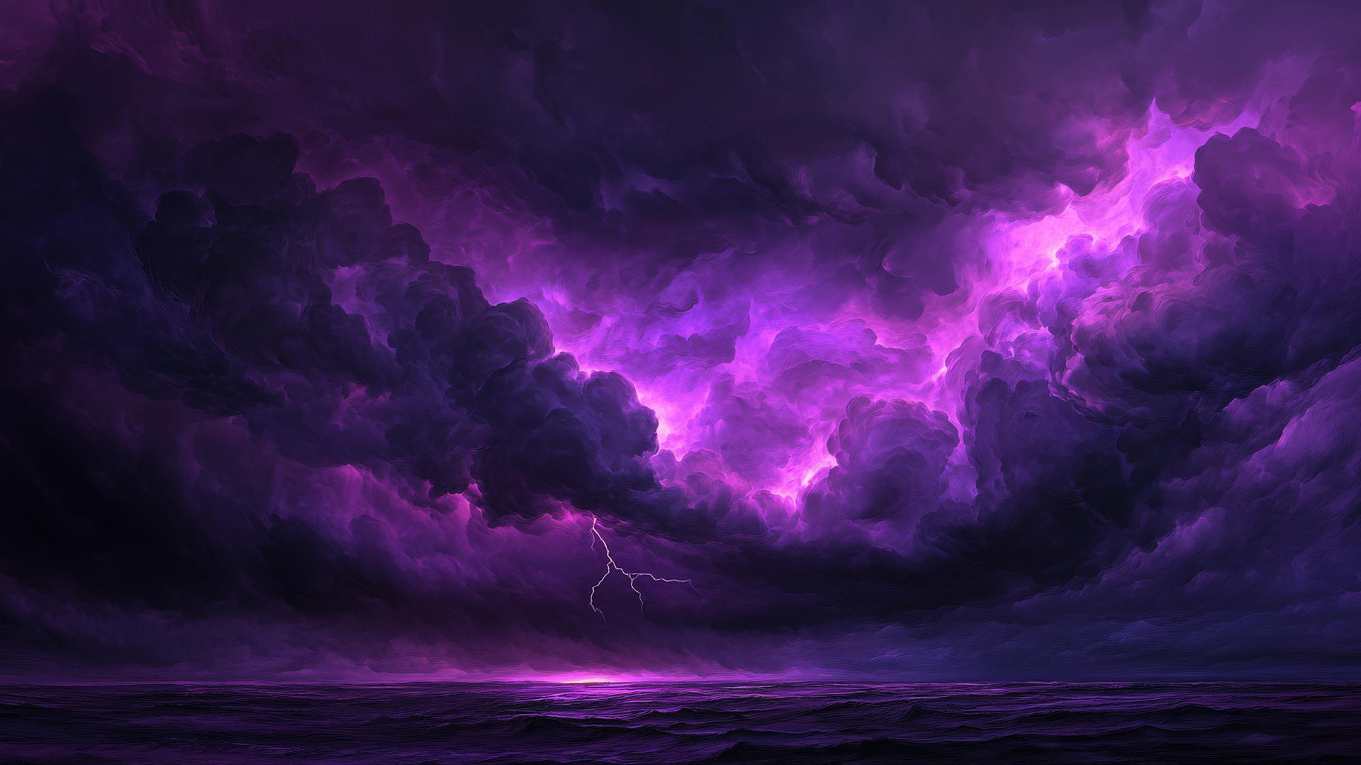 dark purple wallpaper with a dramatic storm cloud and lightning