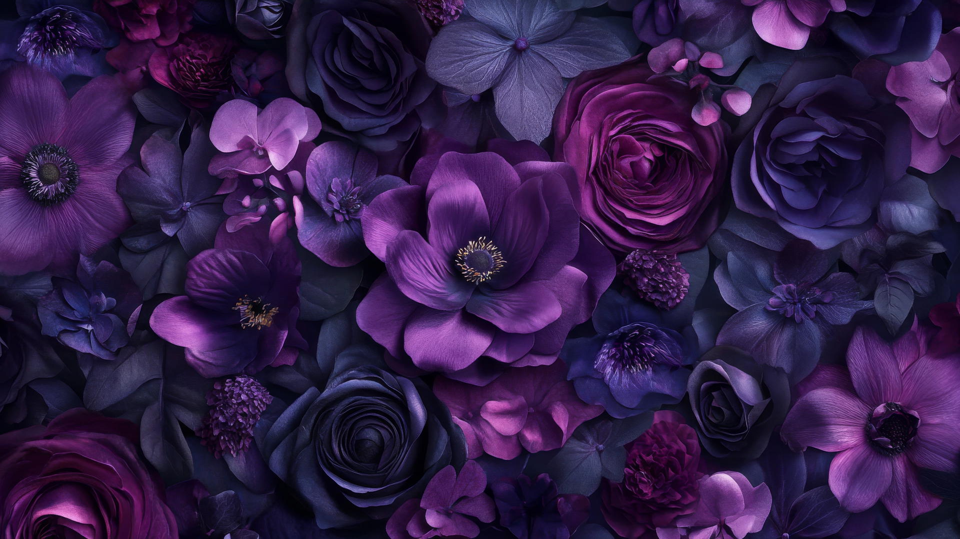 purple flower wallpaper with velvet-like textures and a shadowy background