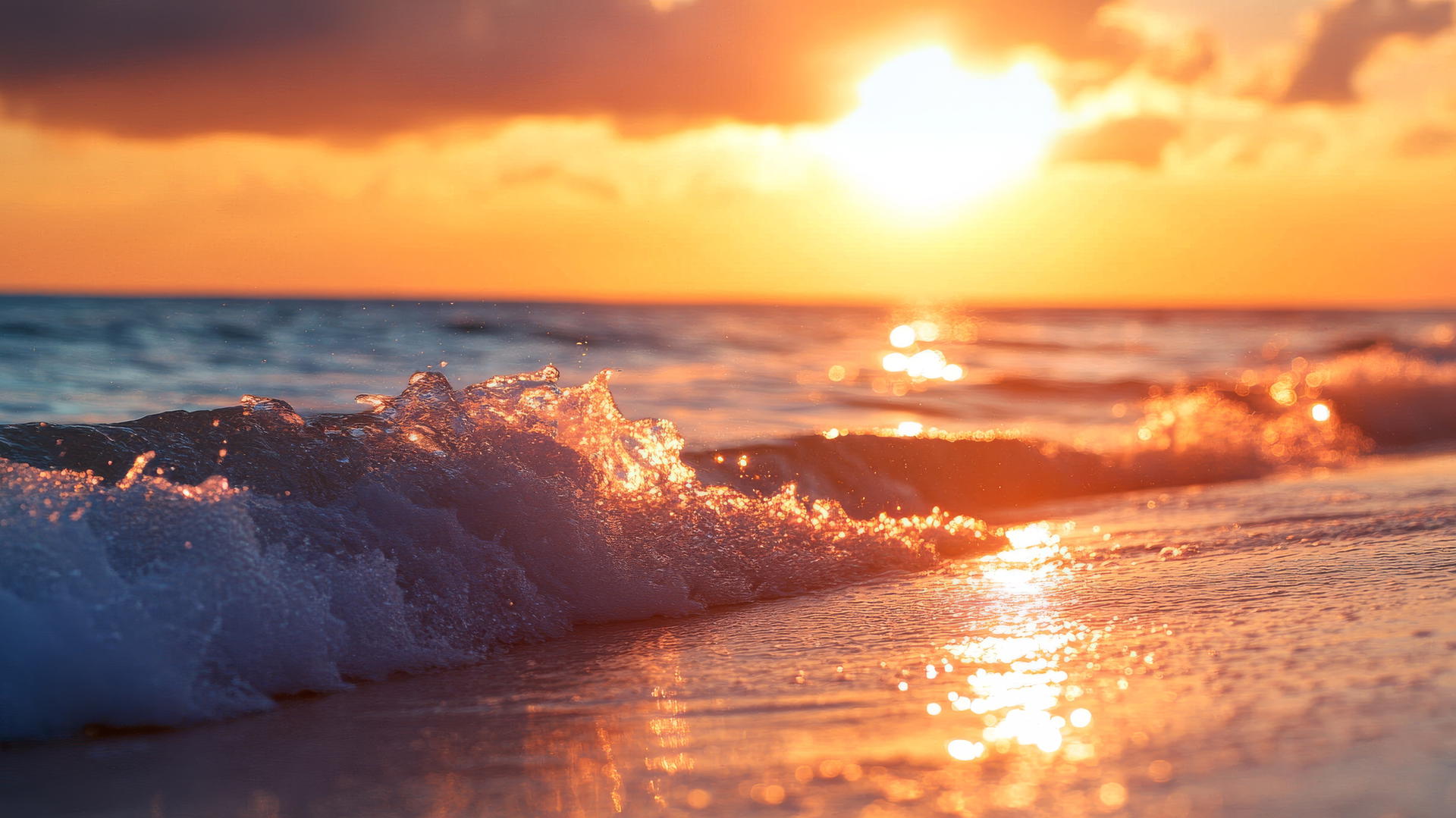 beach pictures wallpaper with sunrise casting warm glow on waves
