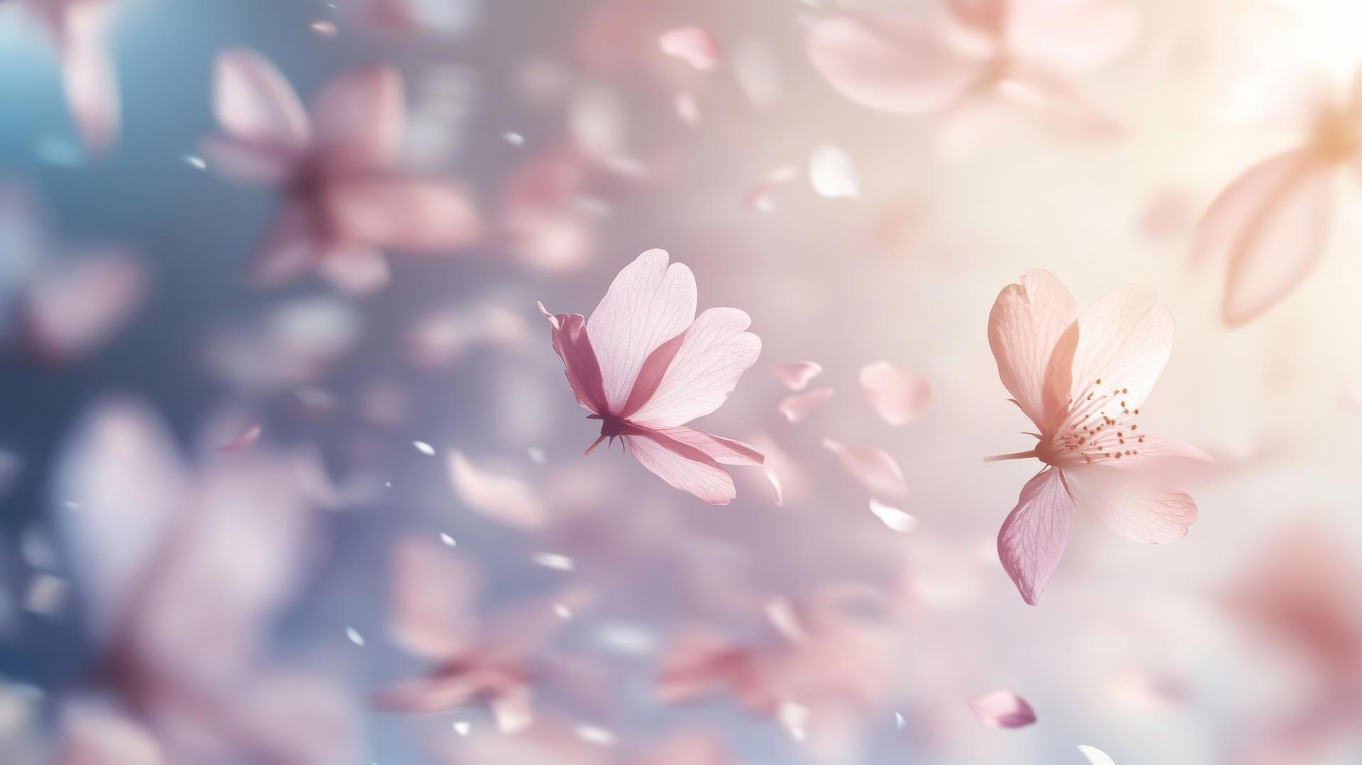 spring wallpaper with flower petals floating on a gentle breeze