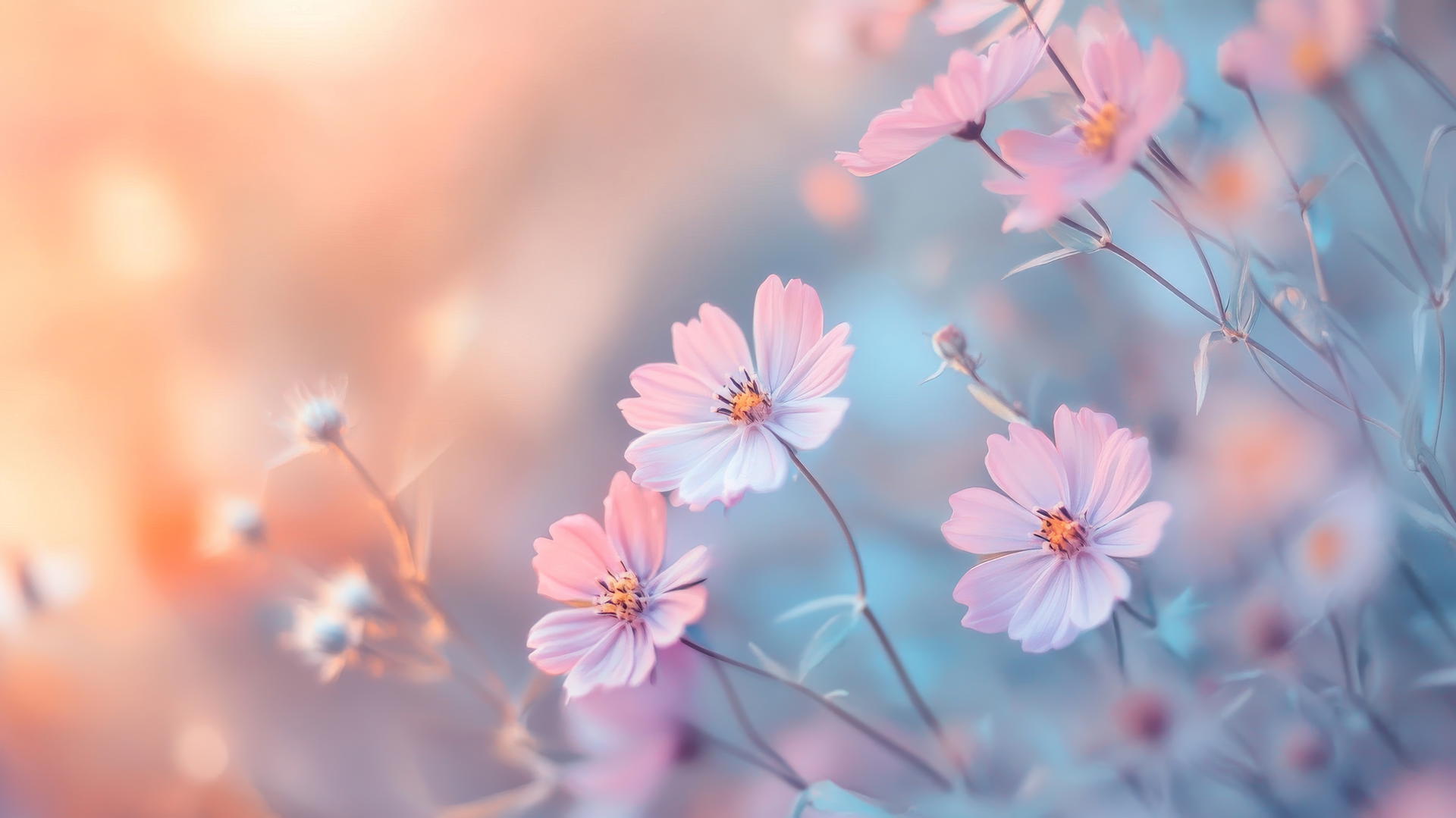 spring flowers wallpaper with close-up of wildflowers in soft pastel tones