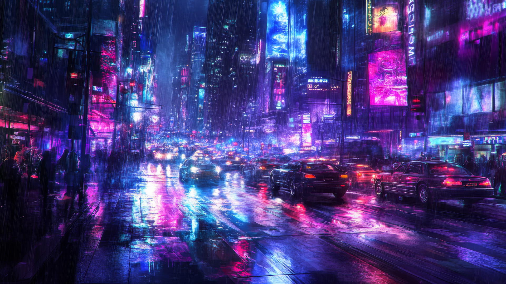 cool wallpapers 4k, cyberpunk city with neon signs and futuristic vehicles