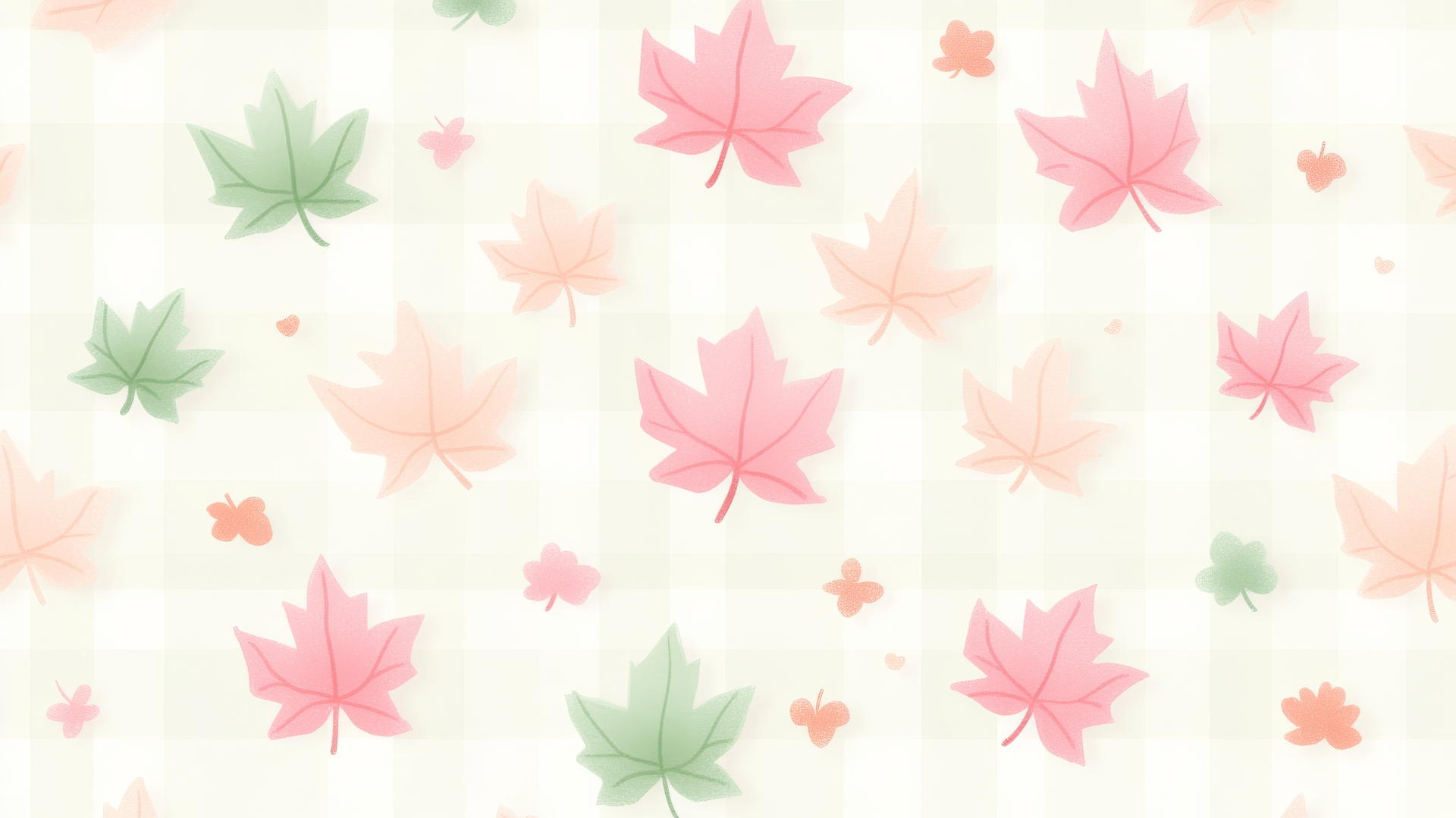 pastel pink and mint green maple leaves with plaid on cream background
