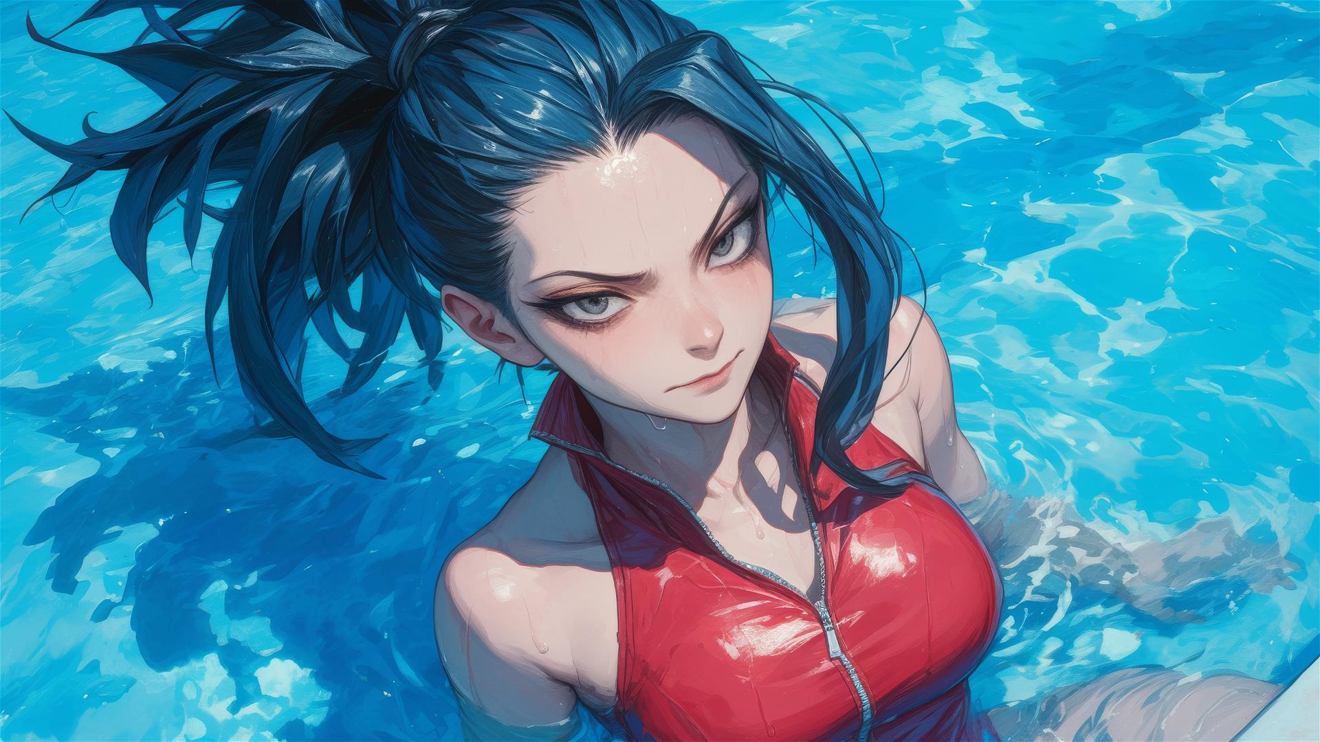 Momo Yaoyorozu by pool under moonlight