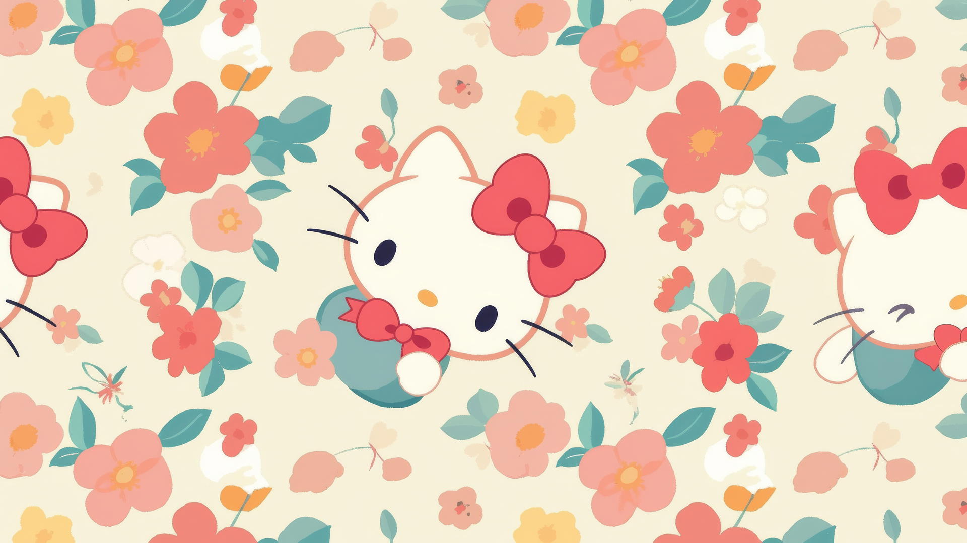 hello kitty wallpaper aesthetic with vintage muted colors and retro patterns