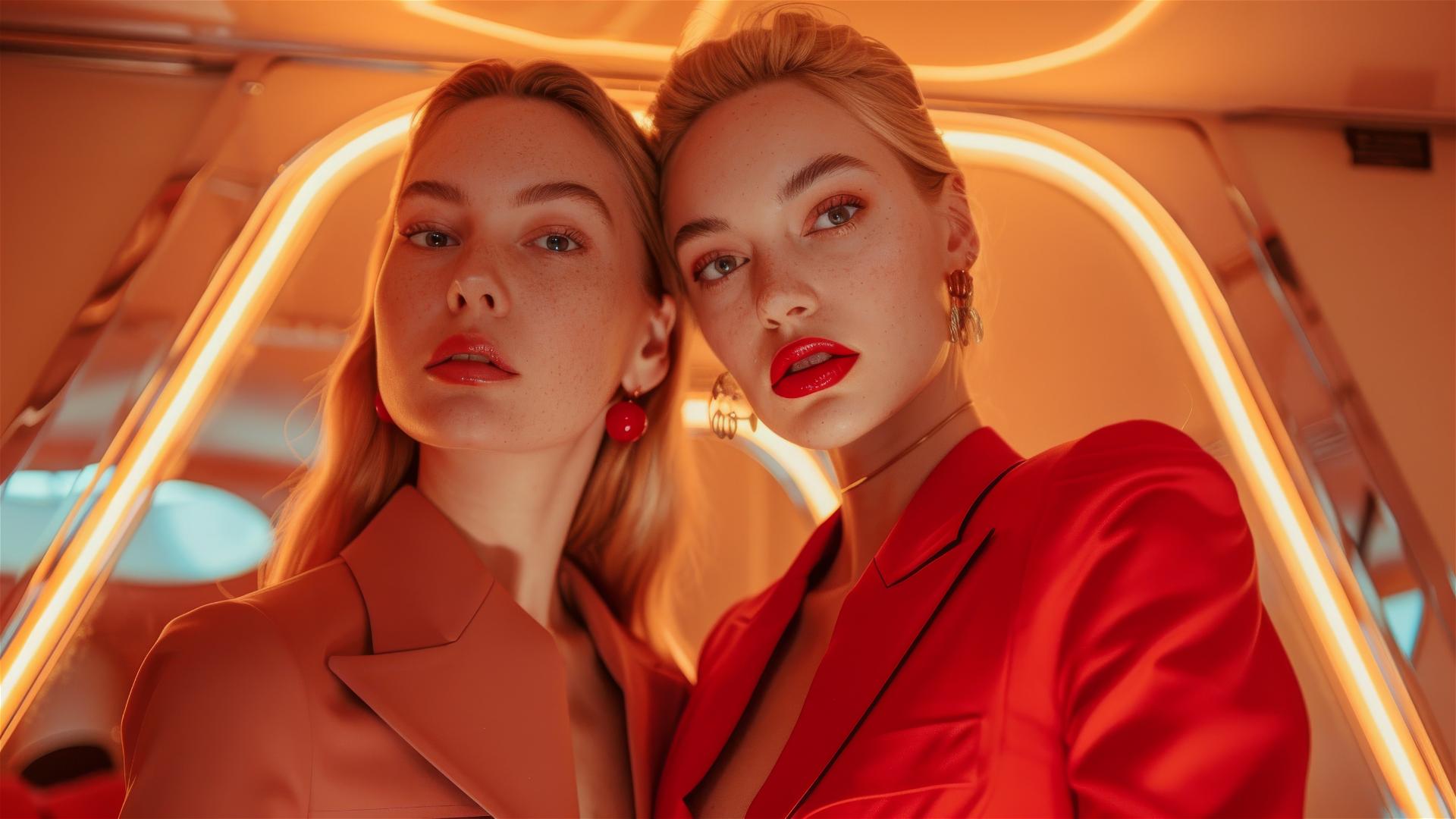 2035 bisexual space flight attendants in Louboutins by Helmut Newton