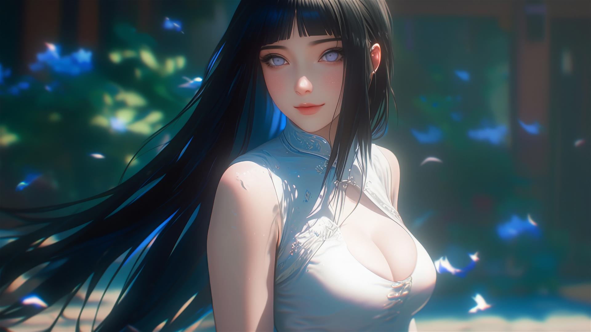Hinata Hyuga strolls in a sunlit blooming garden