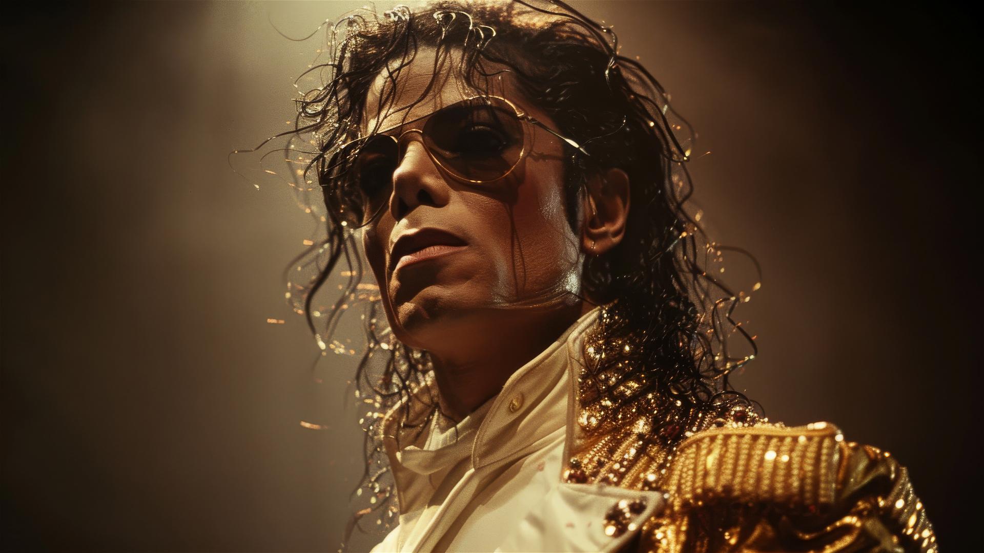 Michael Jackson in BAD costume, dancing, facing observer, full body