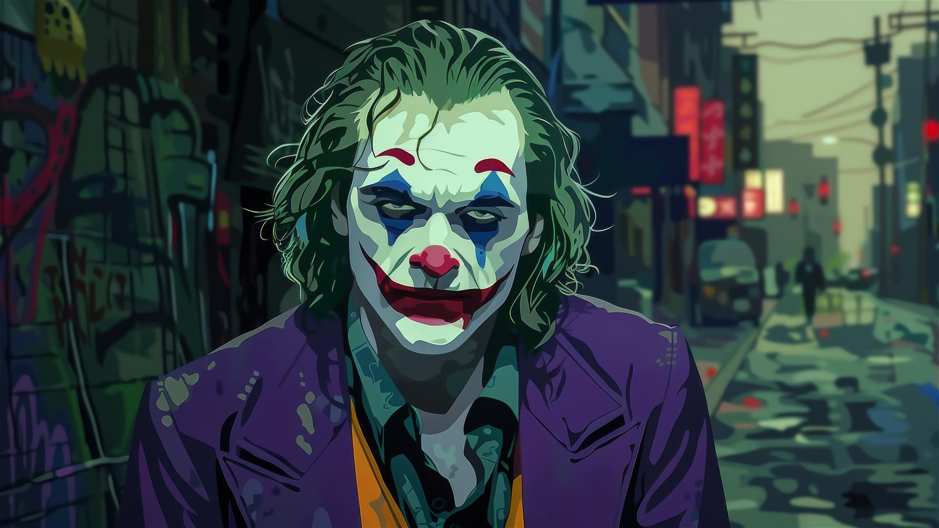 Heath Ledger Joker in 90s anime style