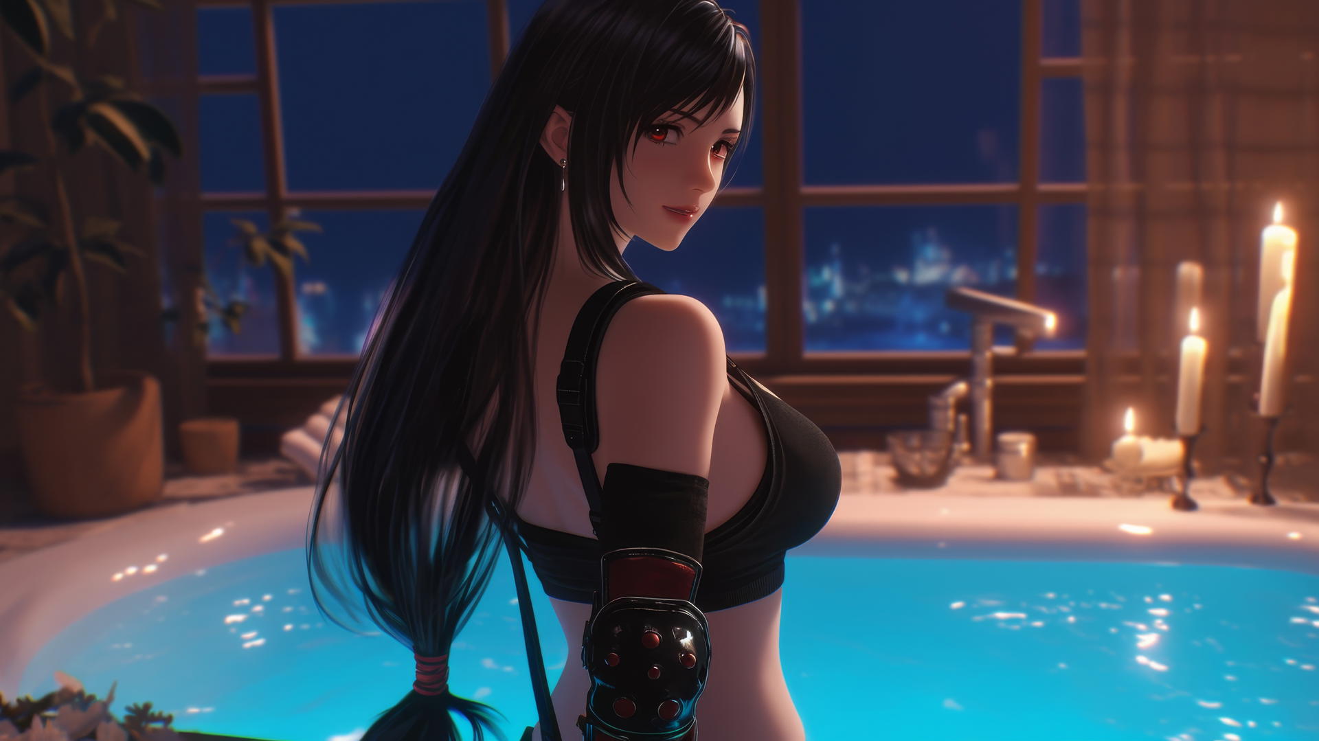 Tifa Lockhart in modern apartment with warm lighting