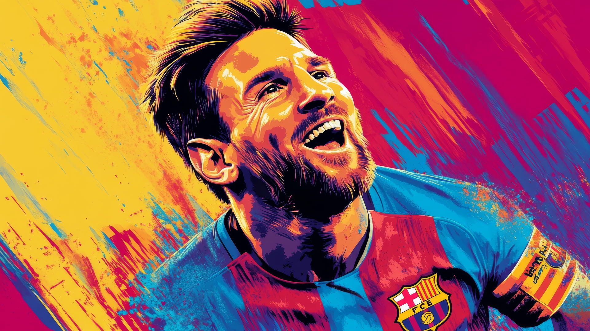 Cool Messi wallpaper 4k in pop art style with bright colors and halftone patterns