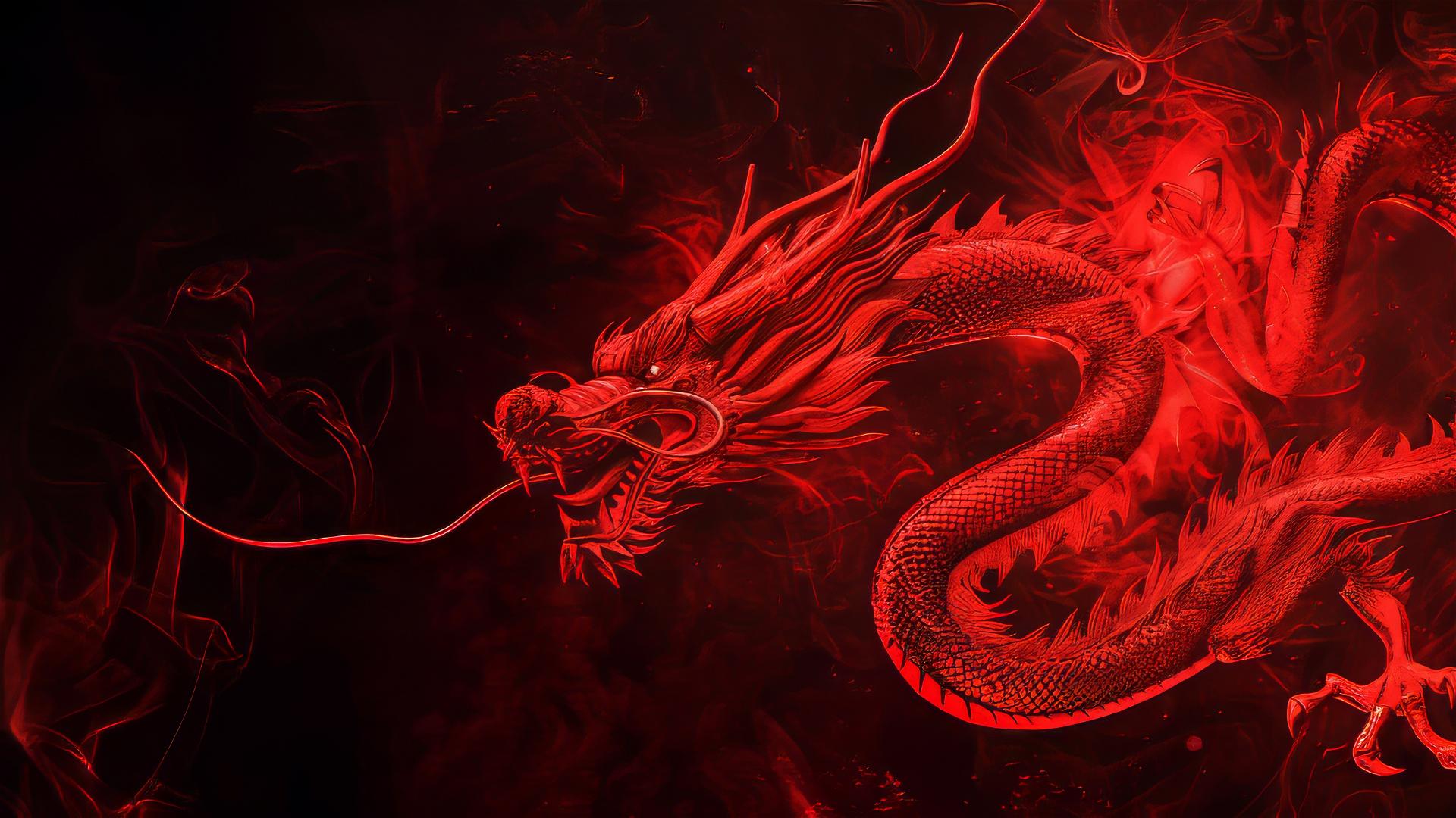red dragon on dark background