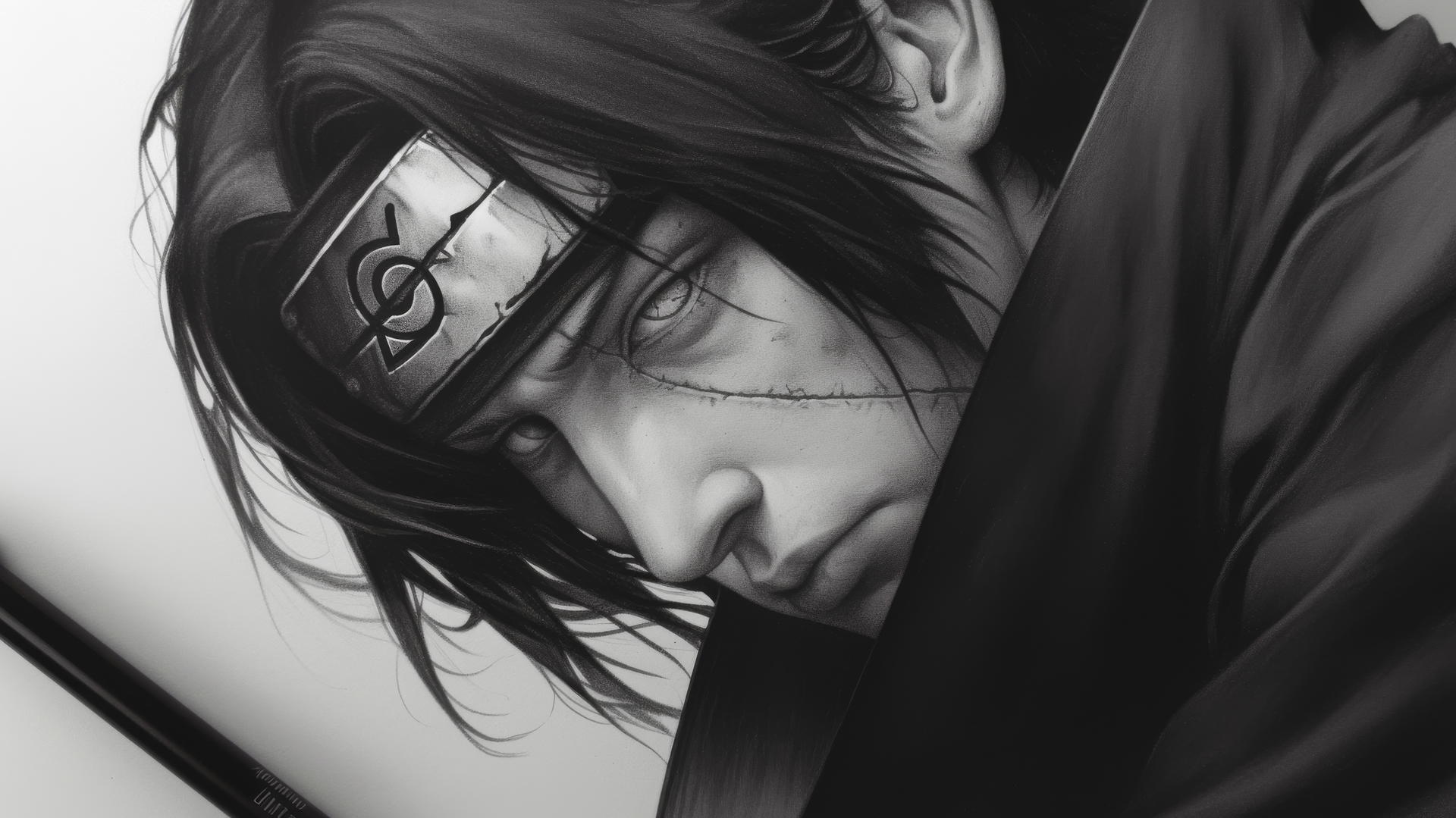 Photorealistic Itachi Uchiha drawing using graphite pencil