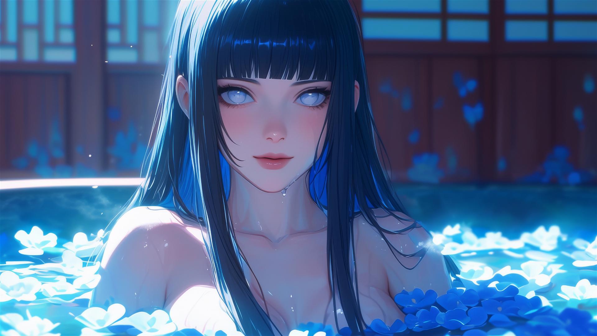 4k HD Wallpaper: Hinata Hyuga in Flower Bath at Chinese Spa