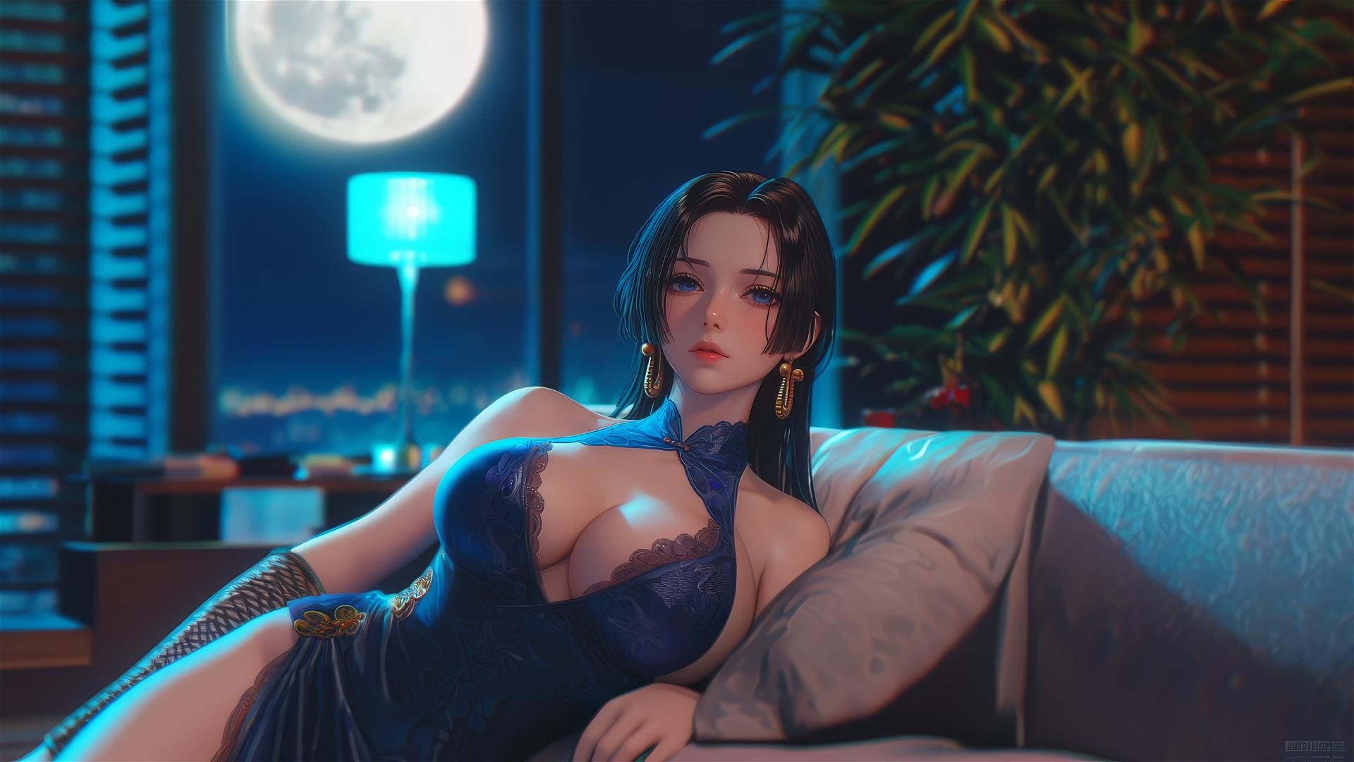 Boa Hancock resting in apartment with moonlight glow