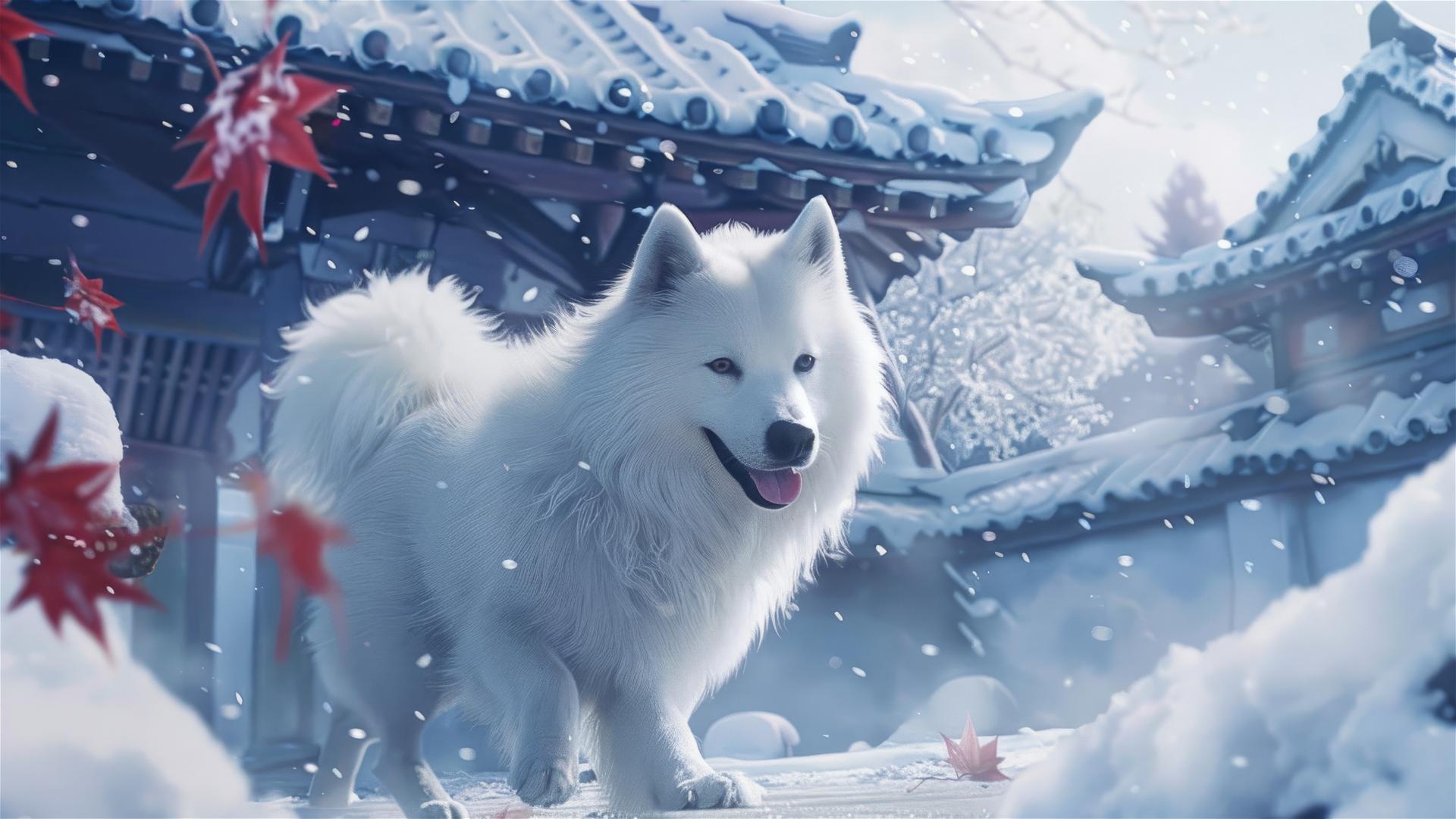 Realistic small Samoyed dog for New Year