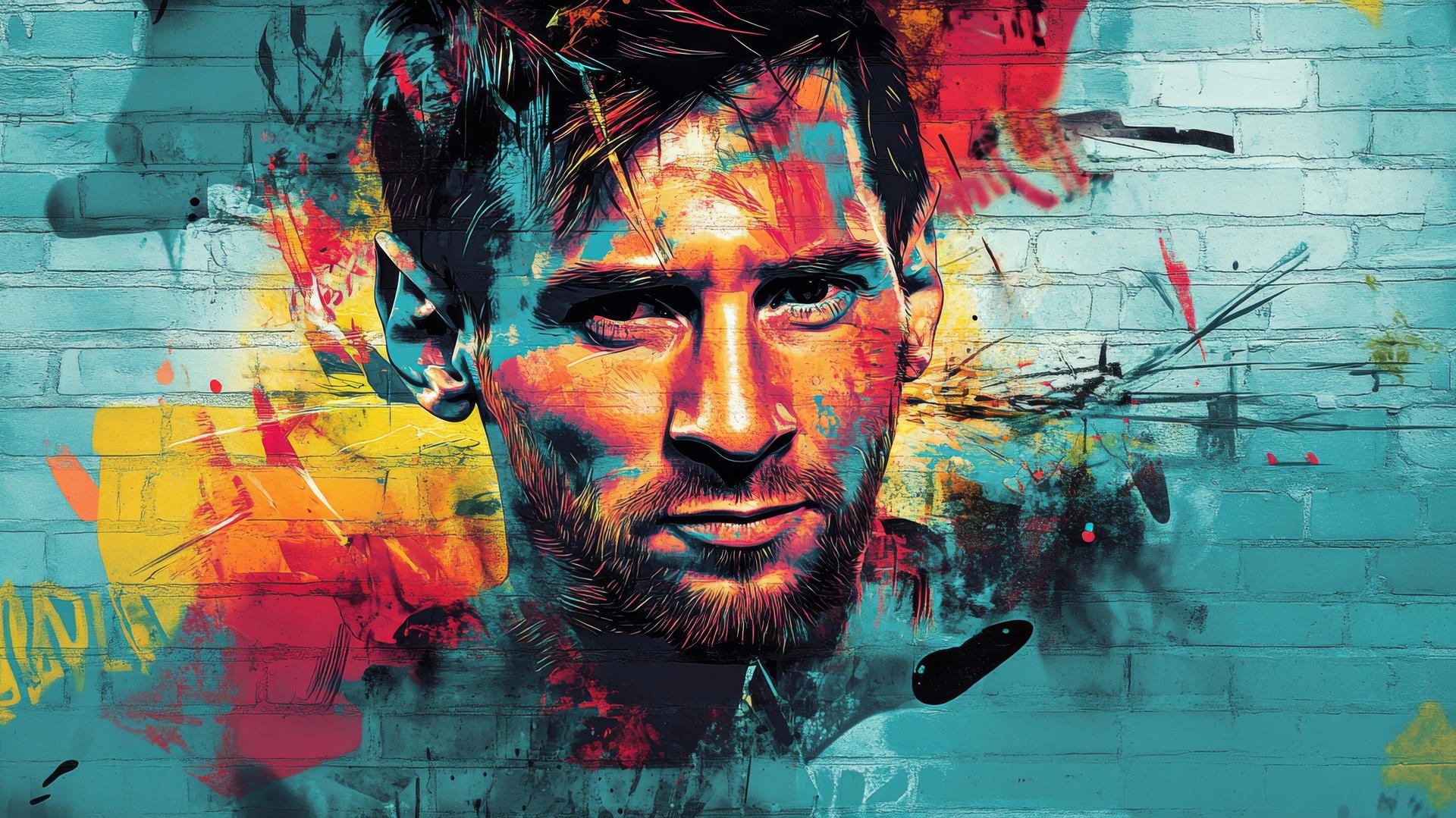 Cool Messi wallpaper 4K with graffiti-style artwork and abstract shapes
