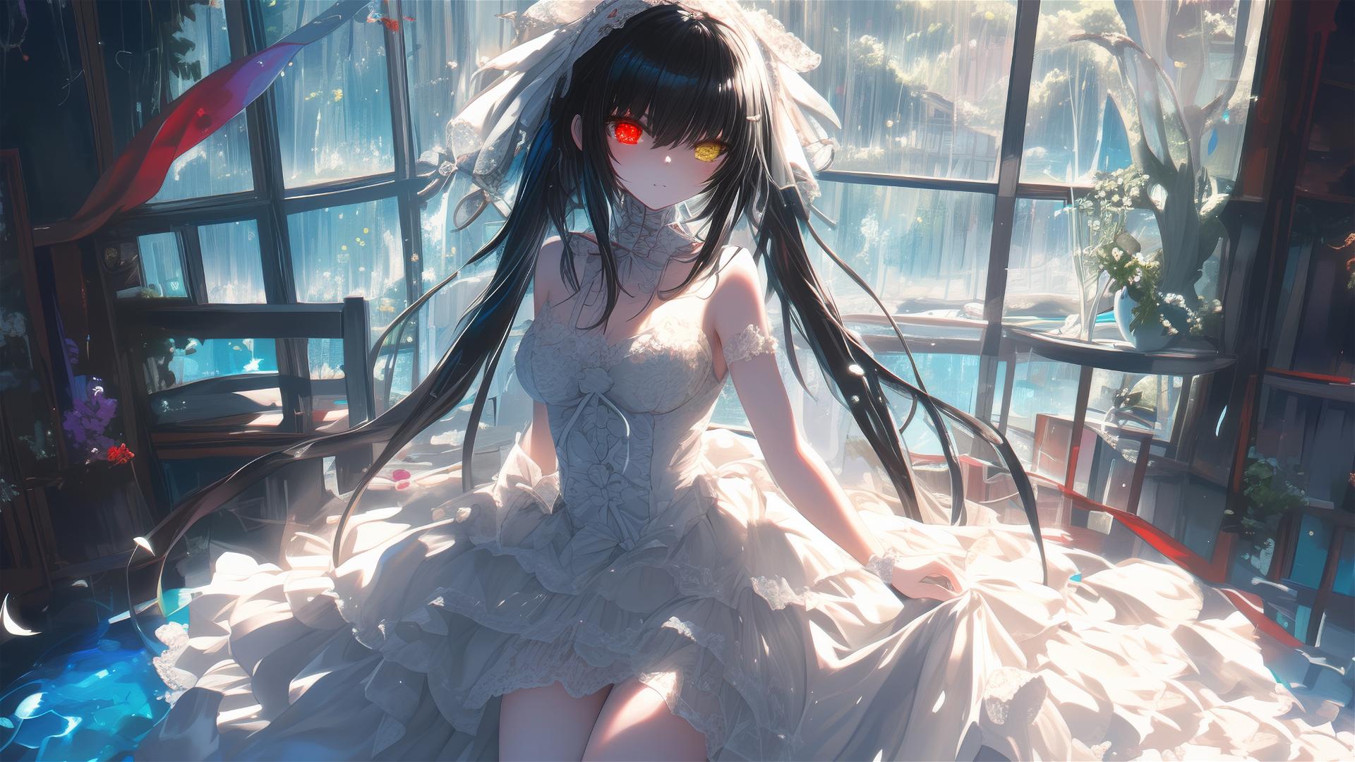 Kurumi Tokisaki from Date A Live standing in moonlit apartment